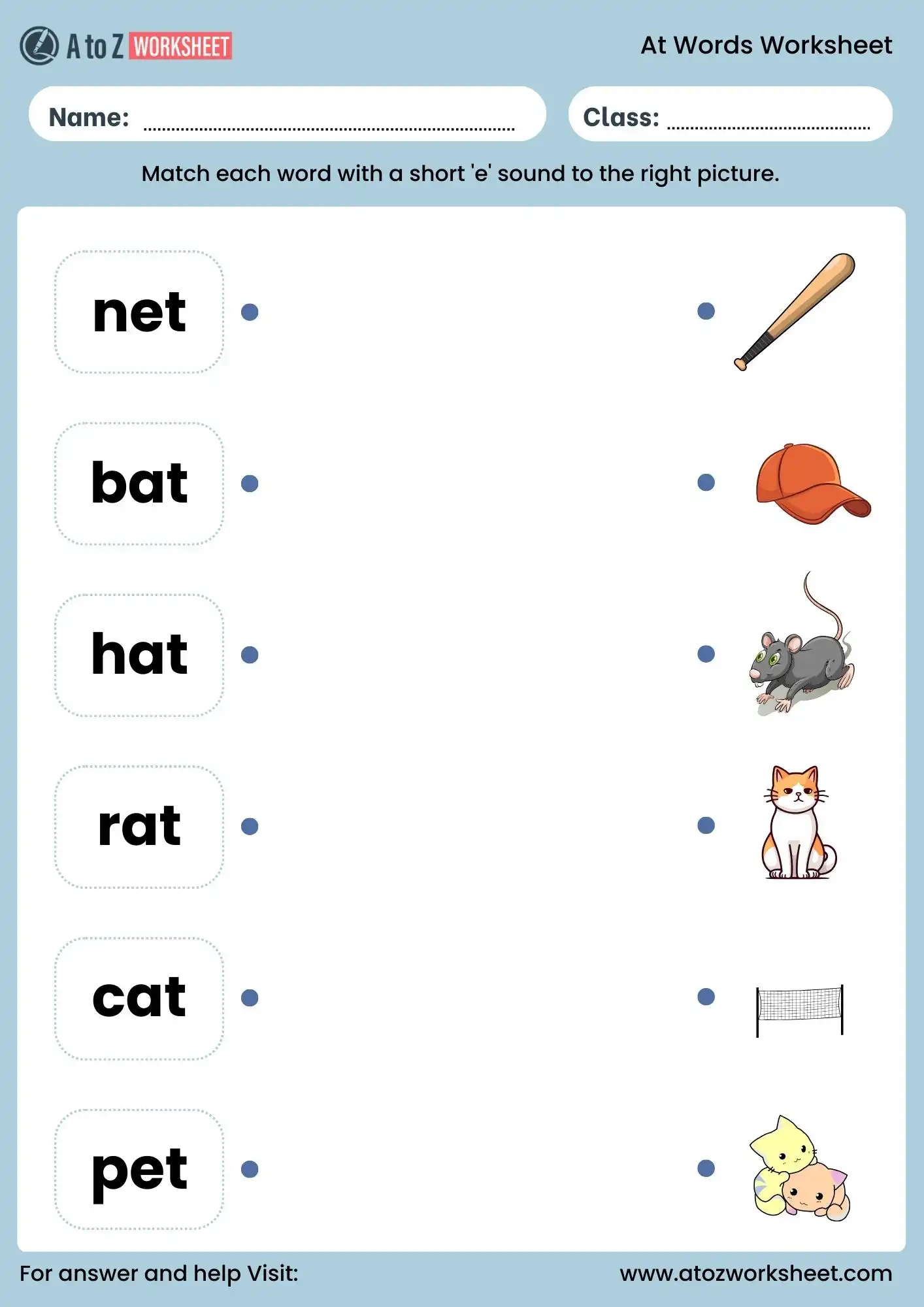 at words worksheet matching activity for kindergarten
