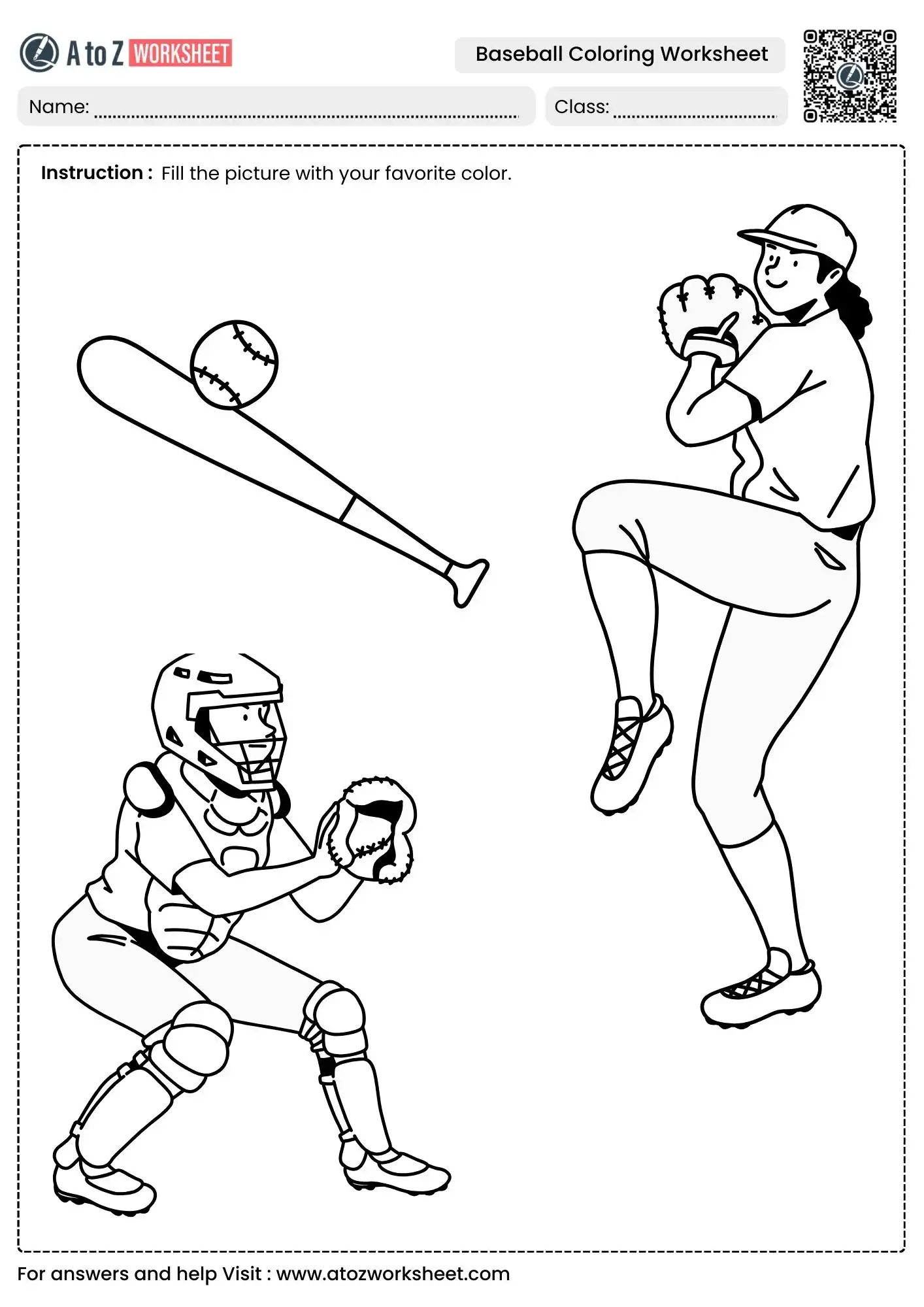 pitcher and catcher positions in baseball coloring worksheets