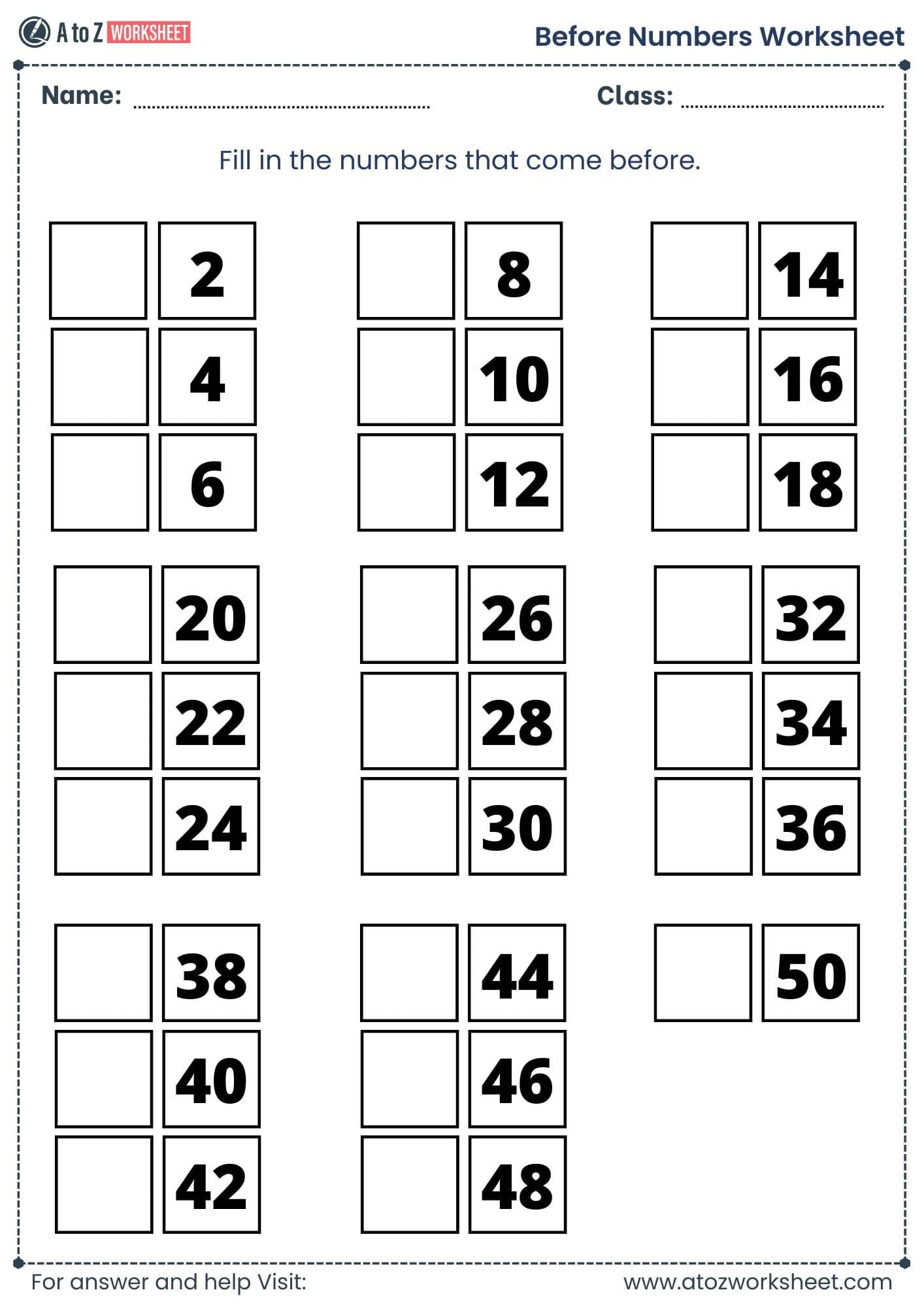 before number worksheet 1 to 100