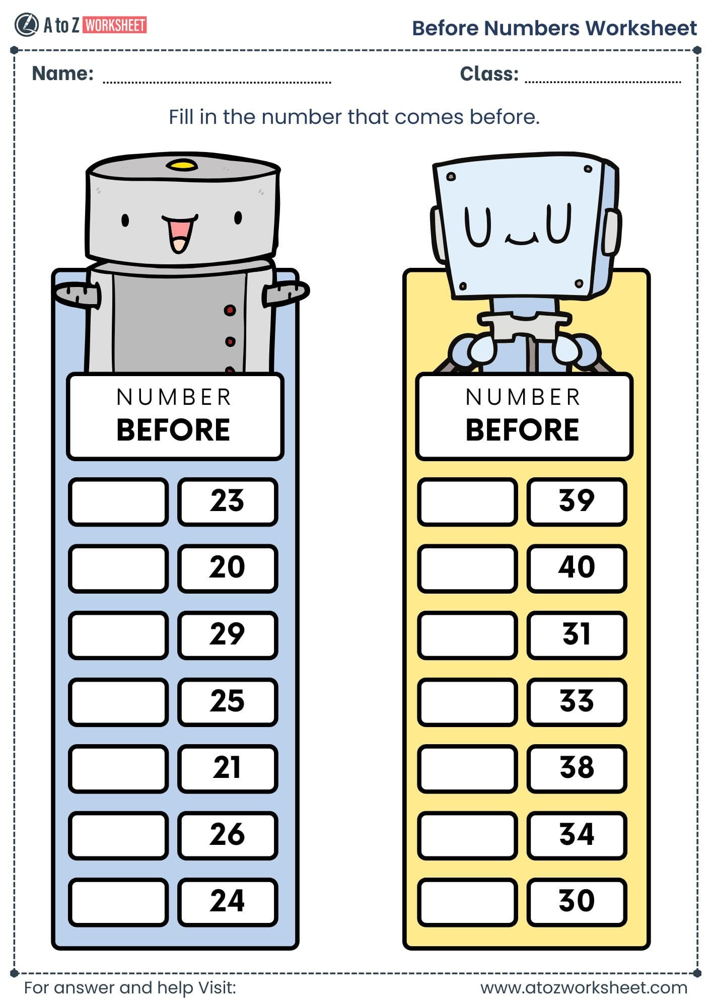 before number worksheet 1 to 100