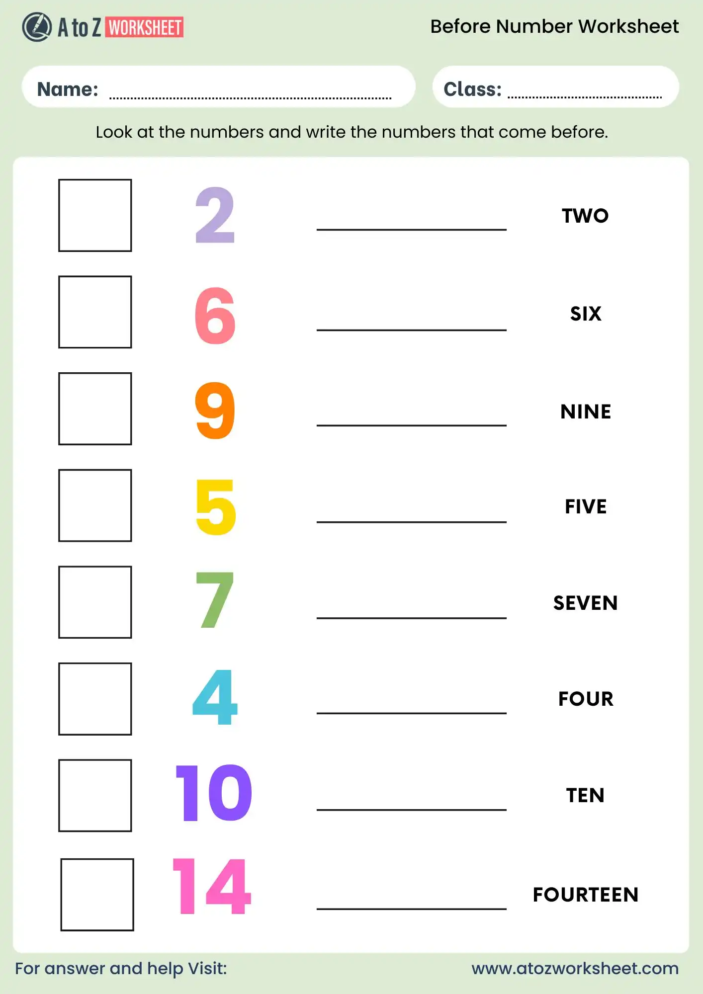 before numbers worksheet for kindergarten with answers