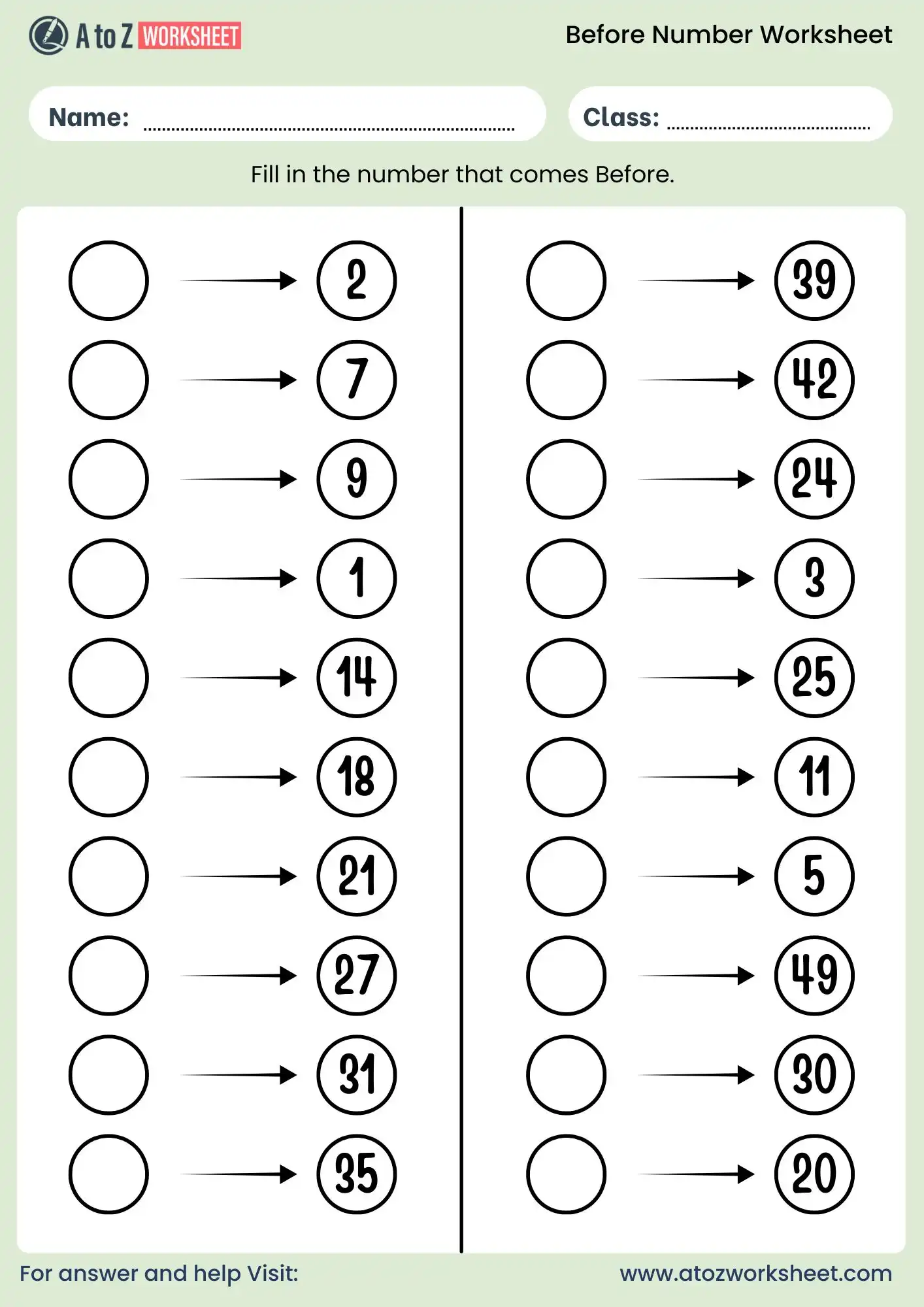 before numbers worksheet for kindergarten