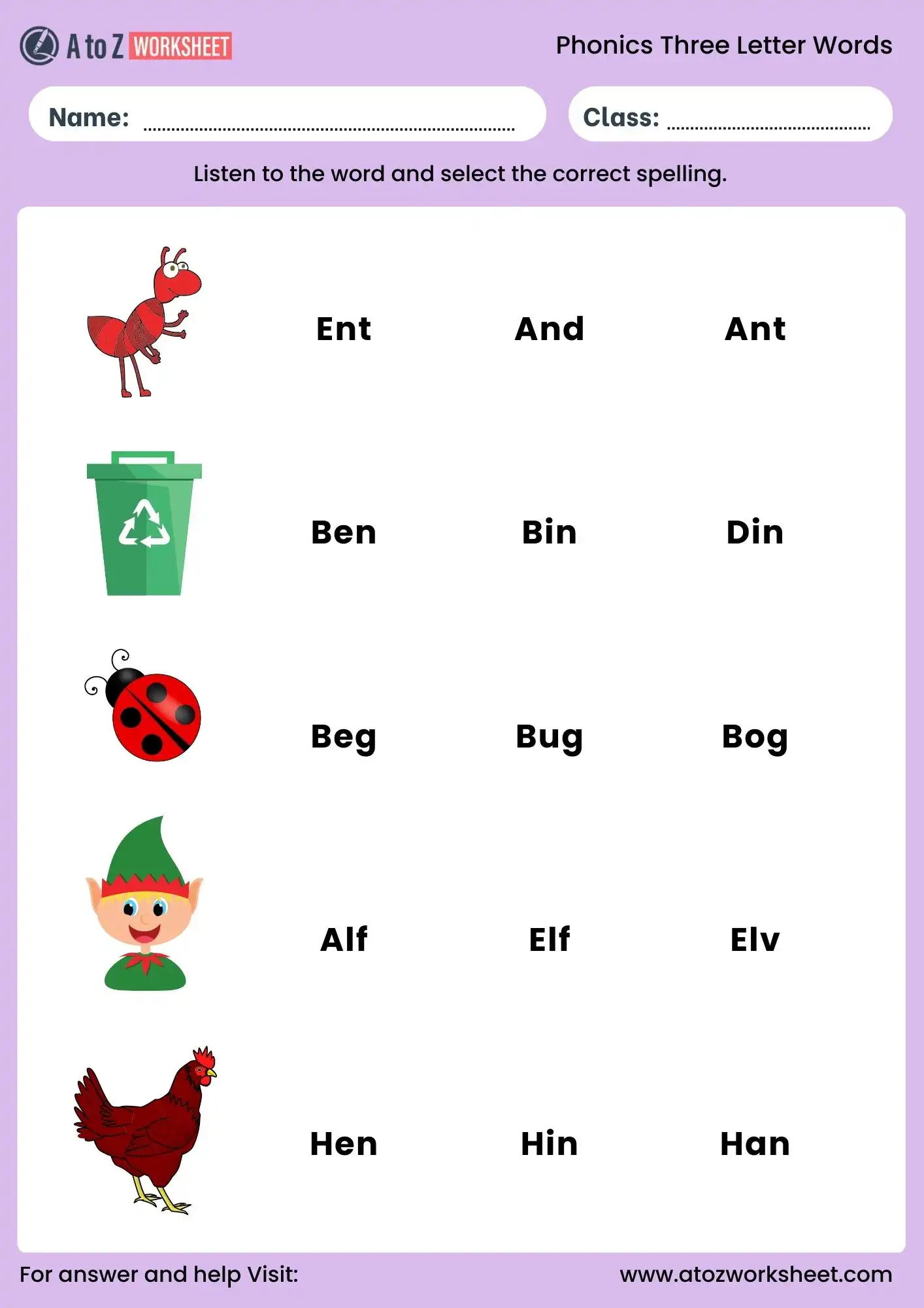 beginner phonics three letter words worksheets class 1 spelling practice