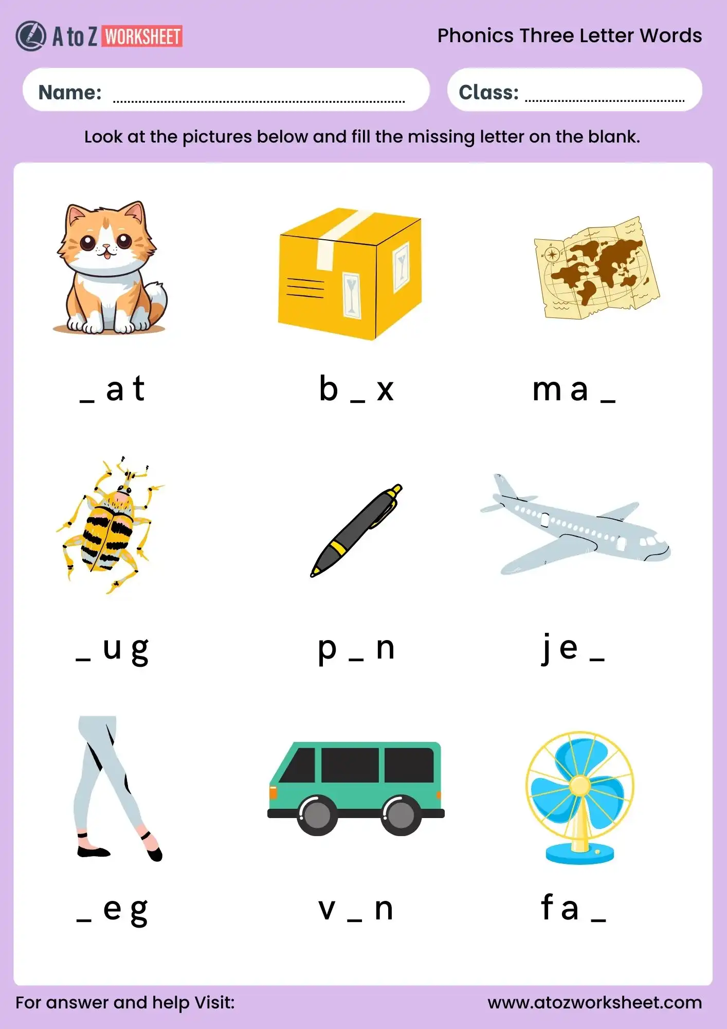beginner phonics three letter words worksheets lkg missing letter activity