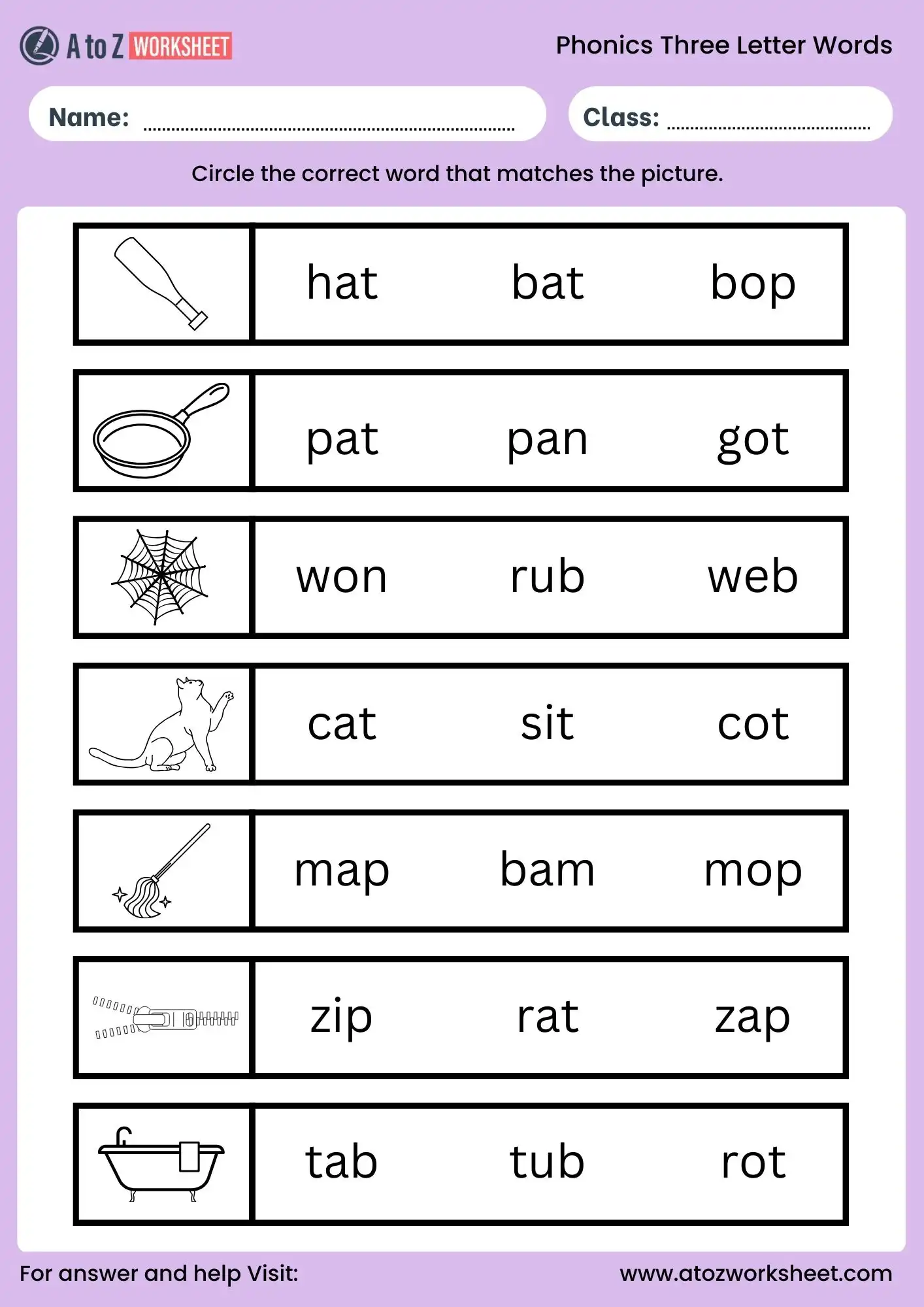 beginner phonics three letter words worksheets ukg choose correct word