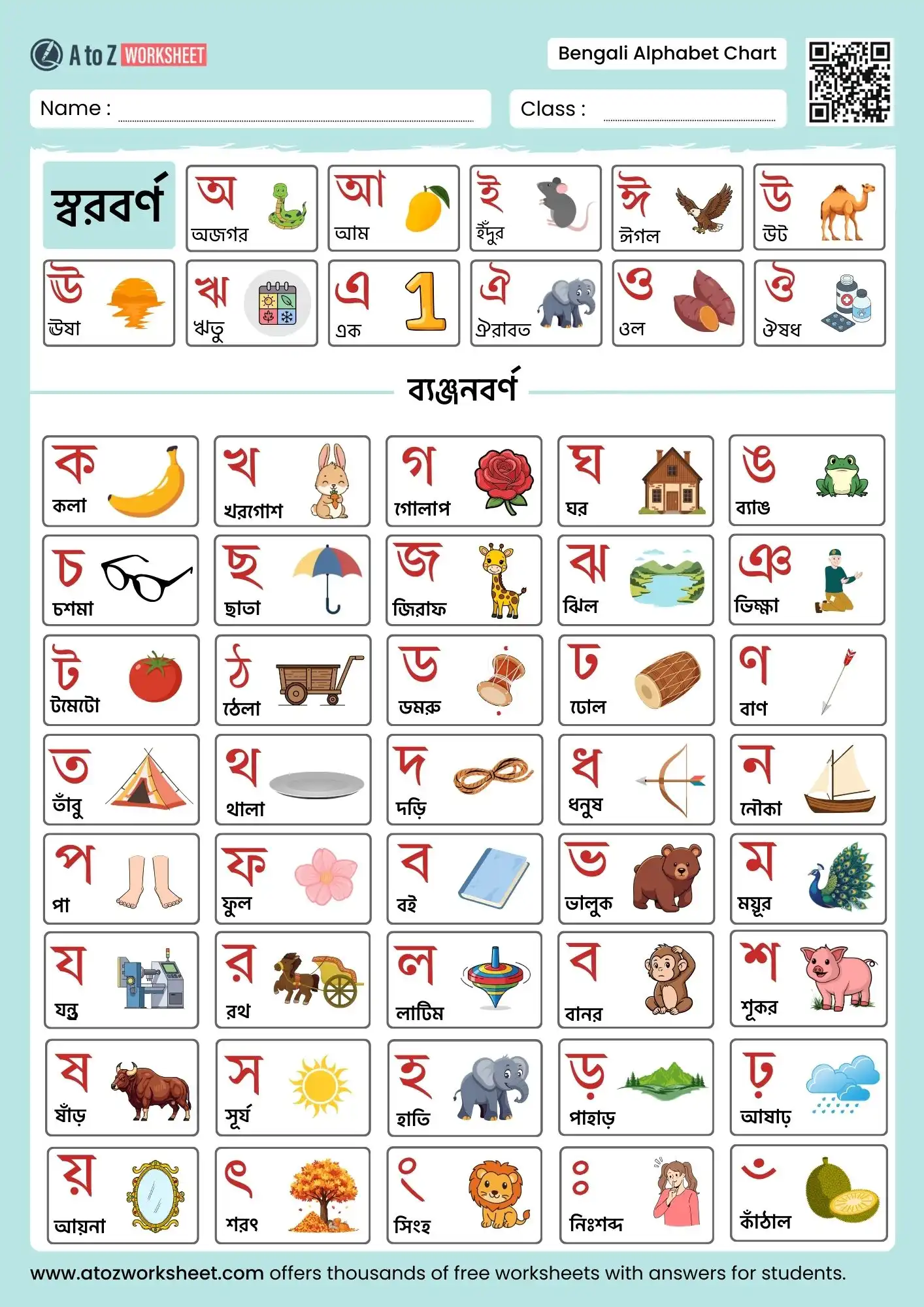 bengali alphabet chart