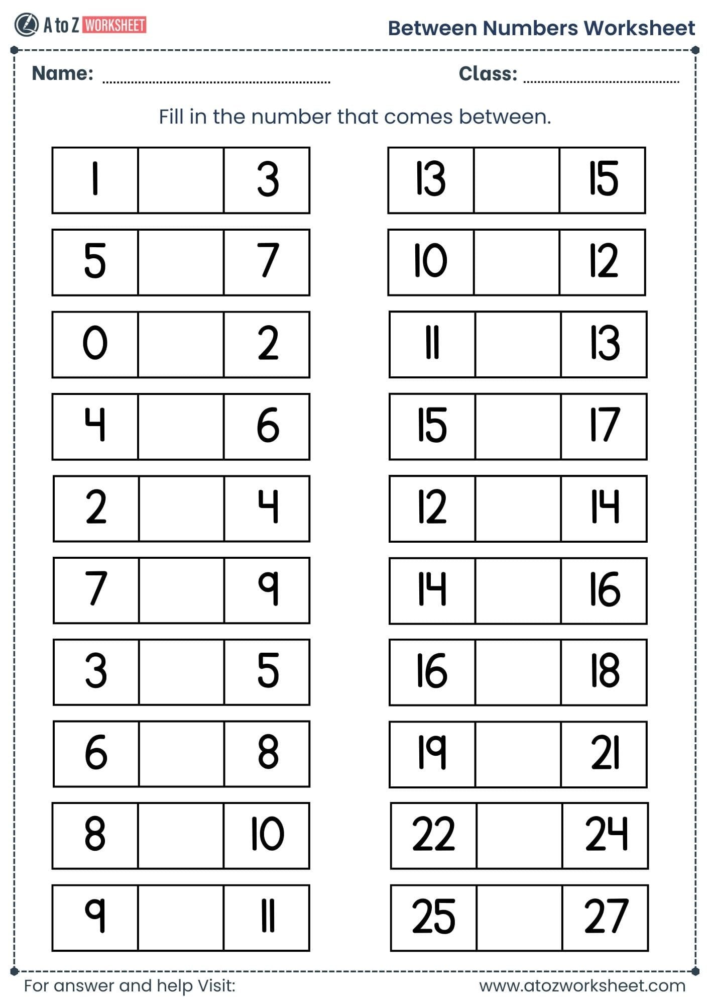 between numbers worksheet​​ grade 1 and grade 2