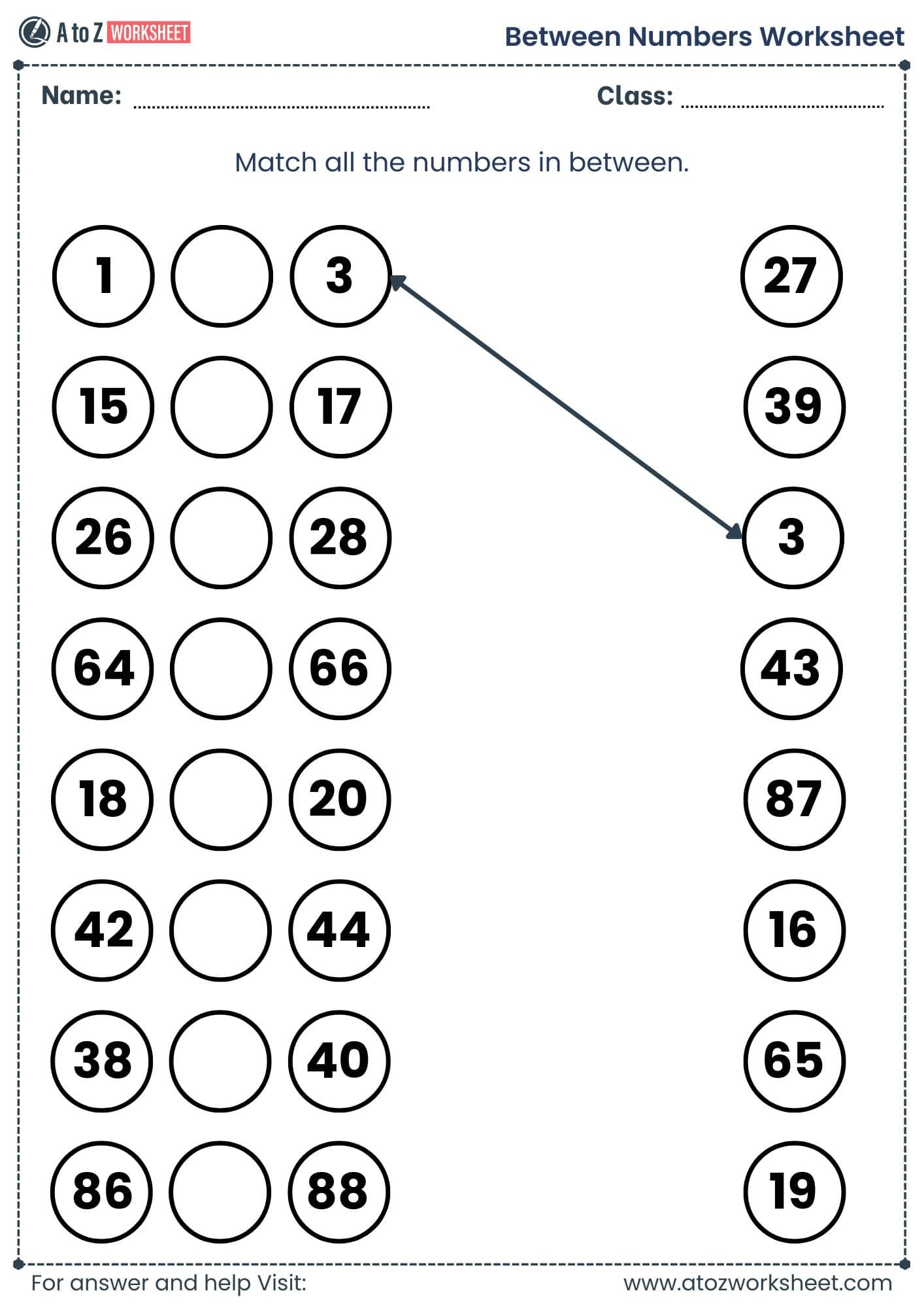 between numbers worksheet​​ grade 1 and grade 2