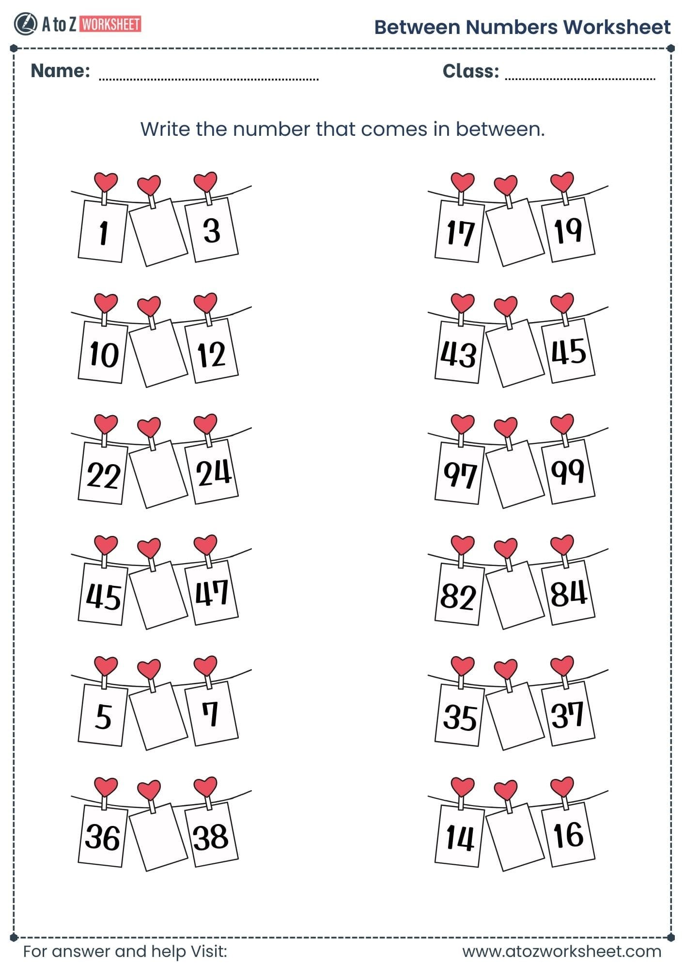 between numbers worksheet​​ grade 1 and grade 2