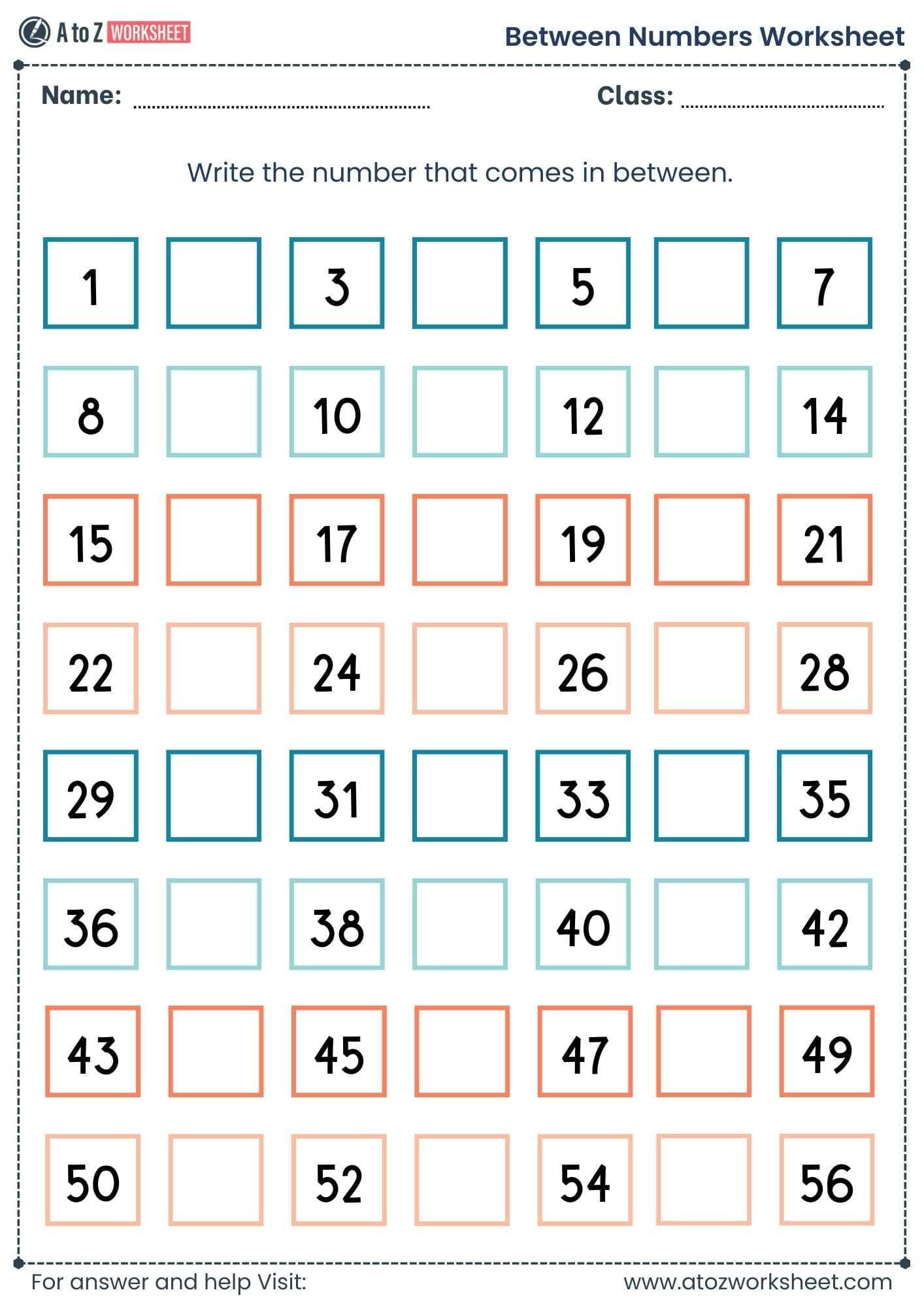 between numbers worksheet​​ grade 1 and grade 2