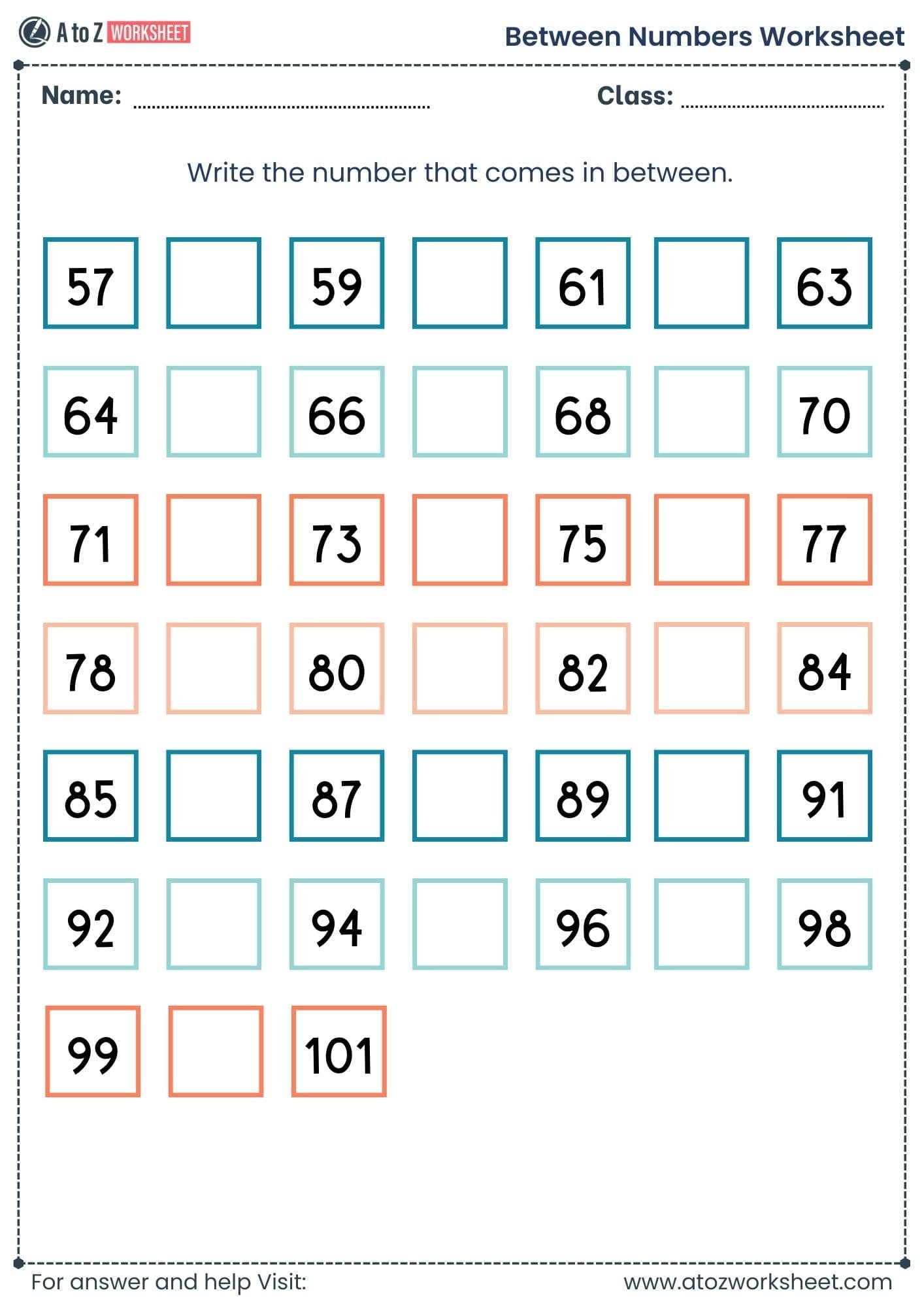 between numbers worksheet​​ grade 1 and grade 2