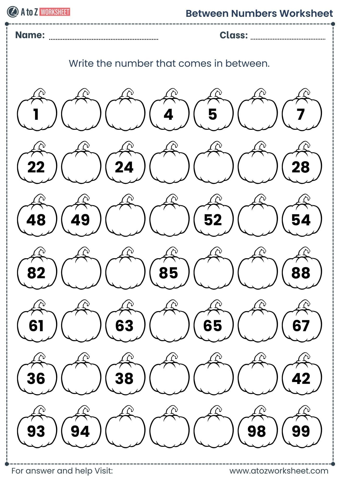 between numbers worksheet fill blank 1 to 100 grade 2
