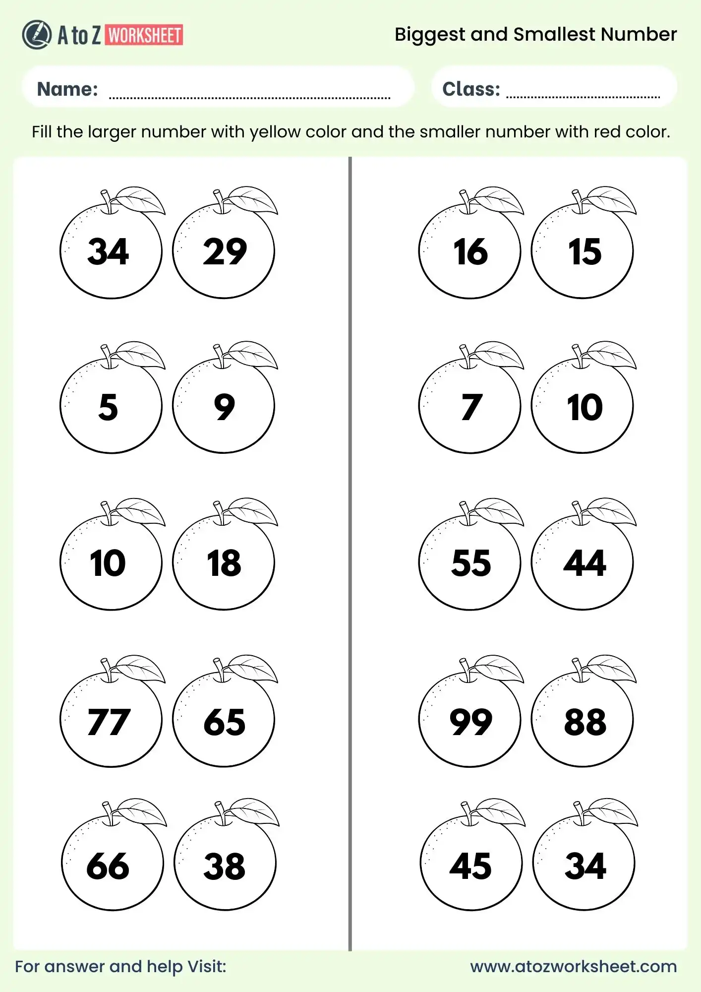 biggest and smallest number worksheets for nursery lkg ukg with answers
