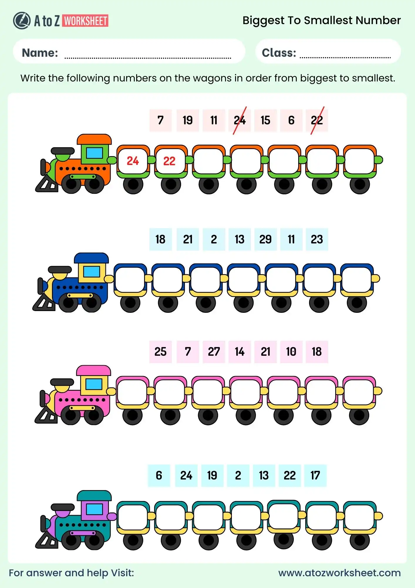 biggest to smallest number worksheets for grade 1 practice