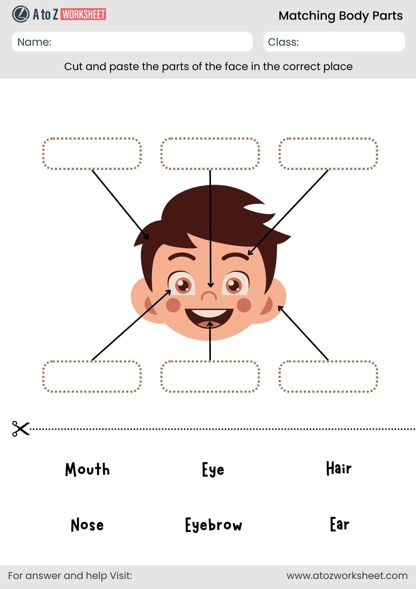 body parts matching worksheet