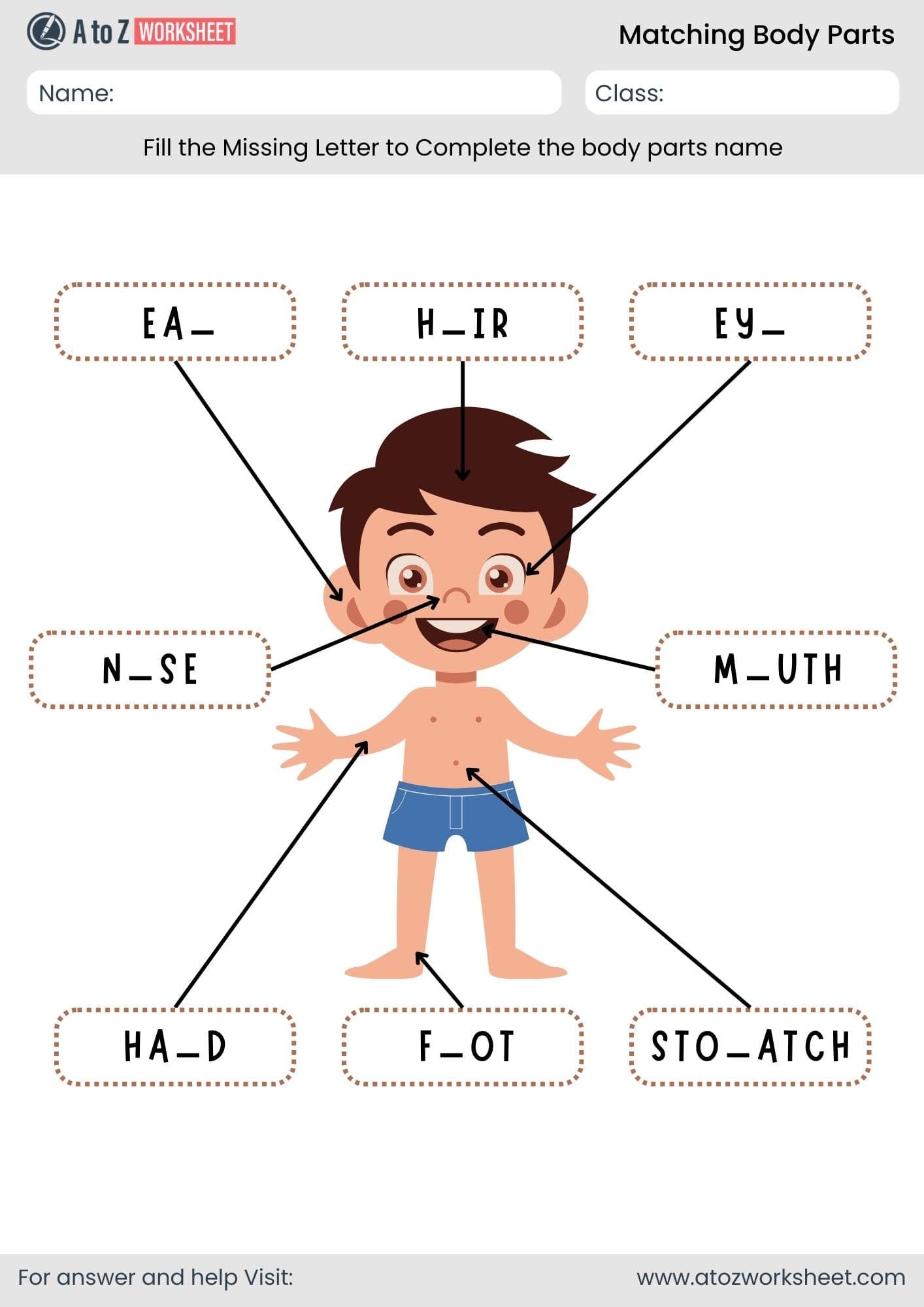 body parts matching worksheet