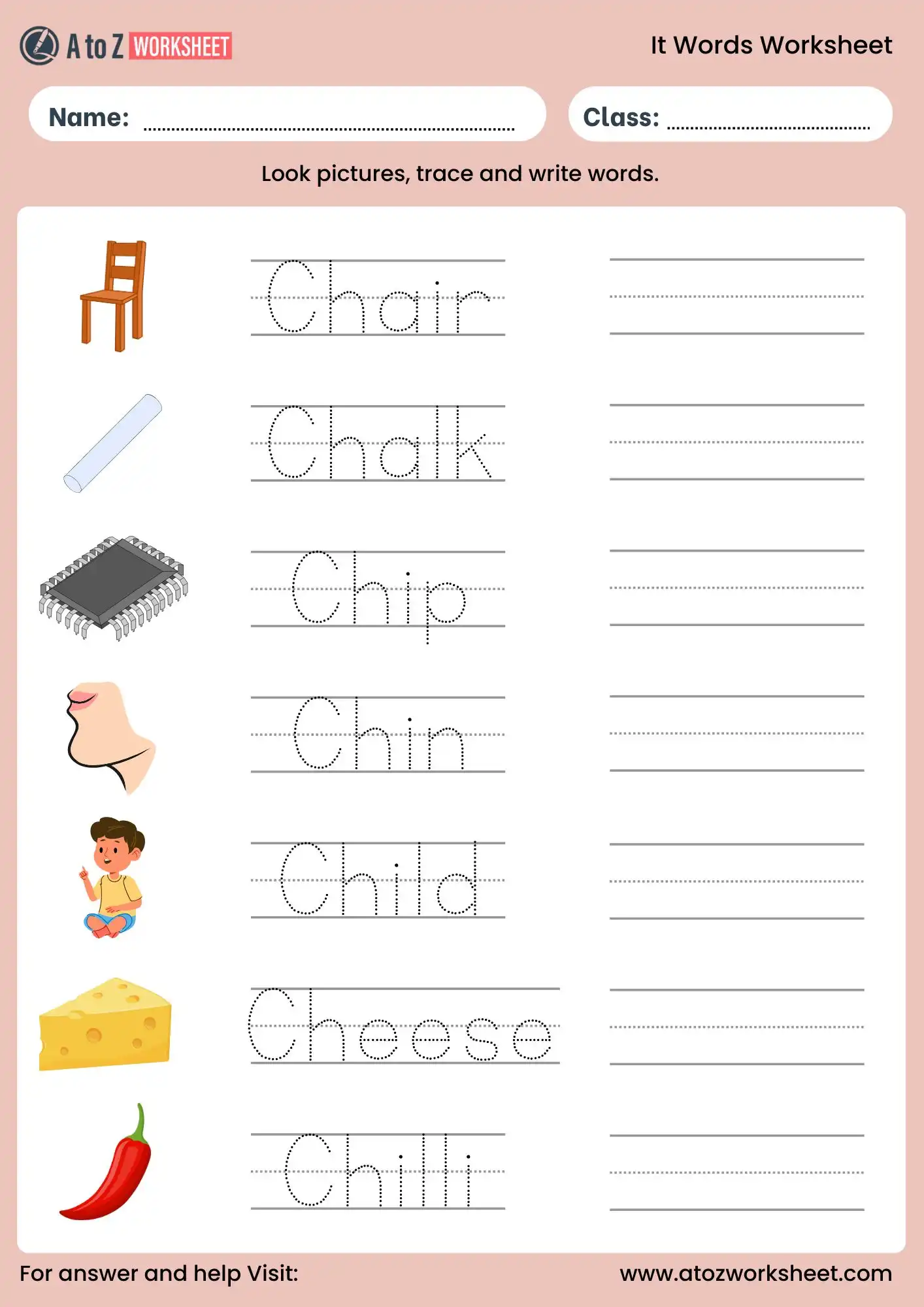 ch words worksheet trace and write pdf for class 1 ukg