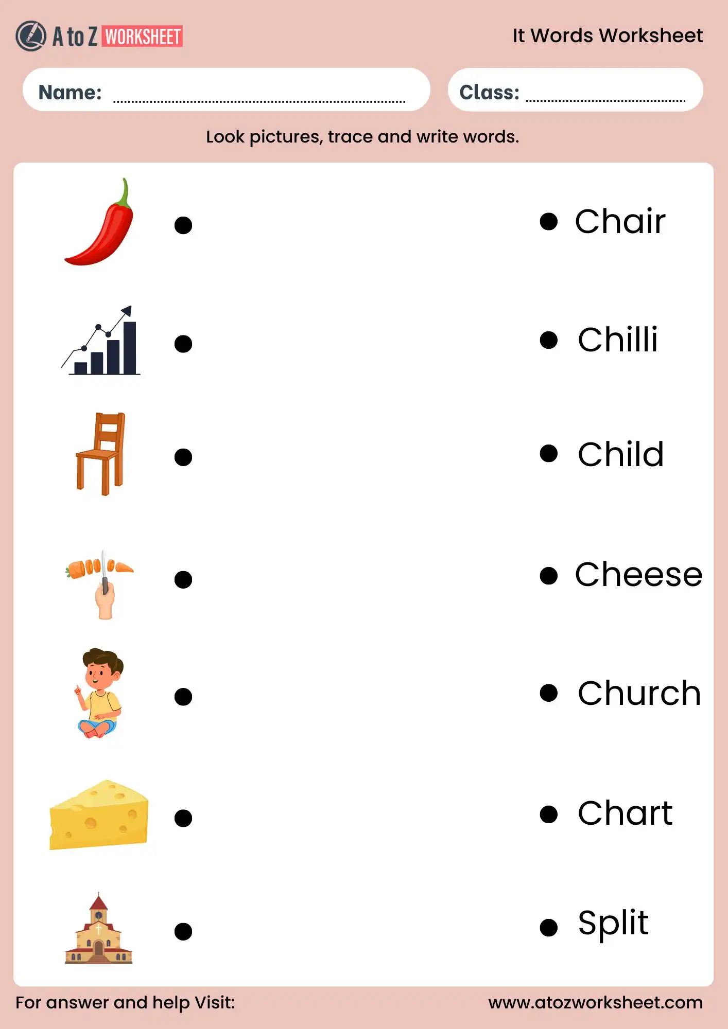 ch words worksheet matching activity for grade 1 and ukg