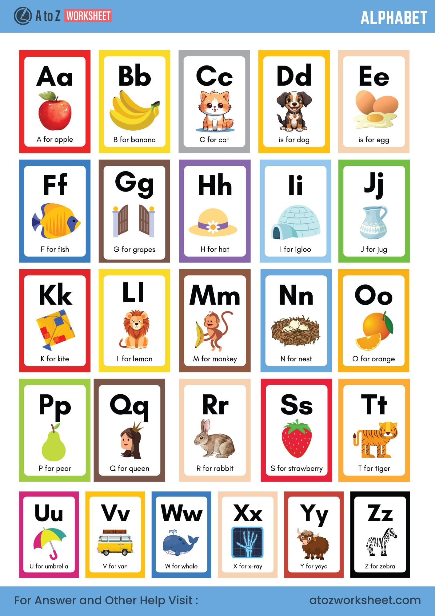 chart alphabet worksheet for ukg lkg kindergarten nursery