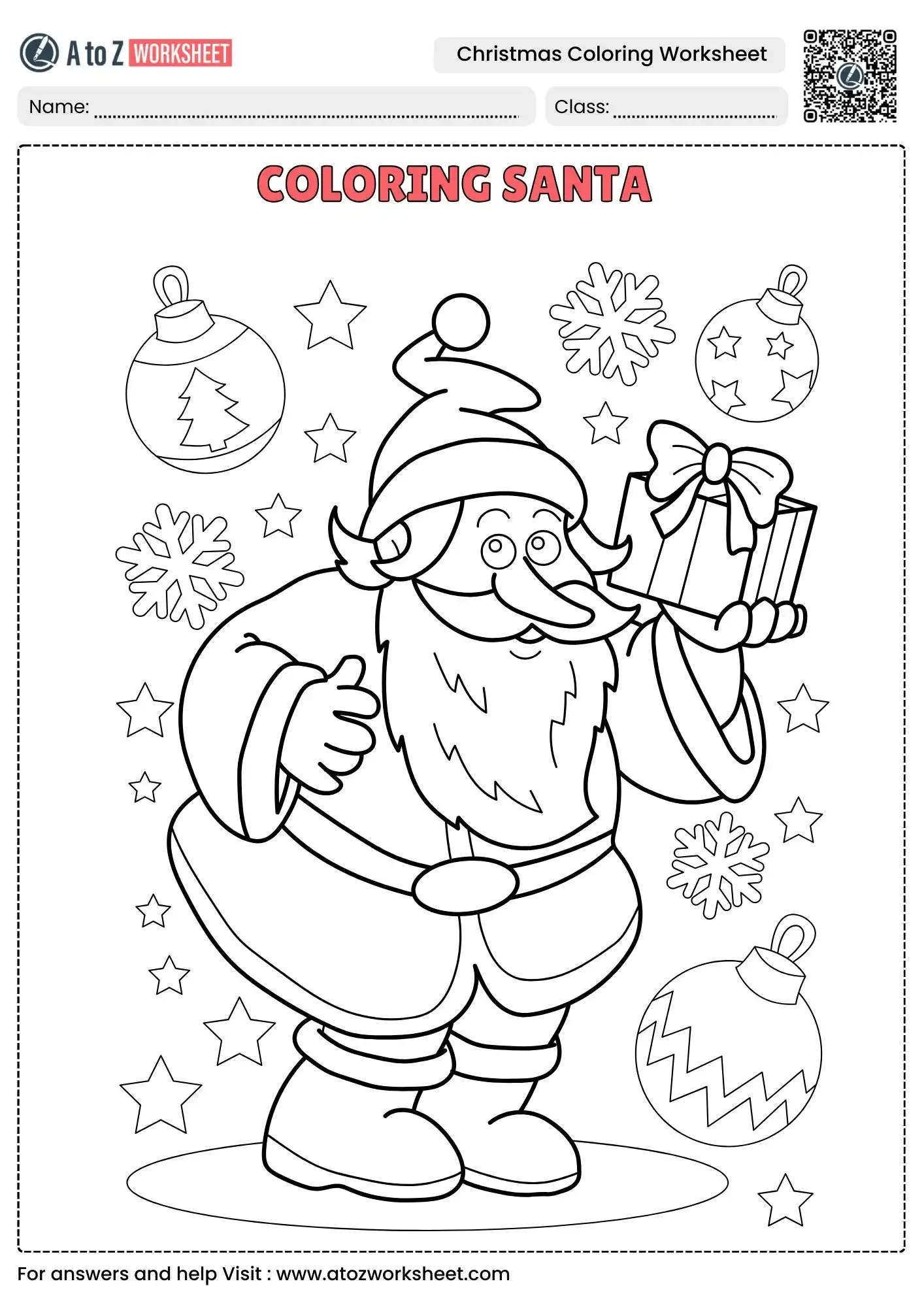 santa claus with a wrapped gift christmas coloring worksheets