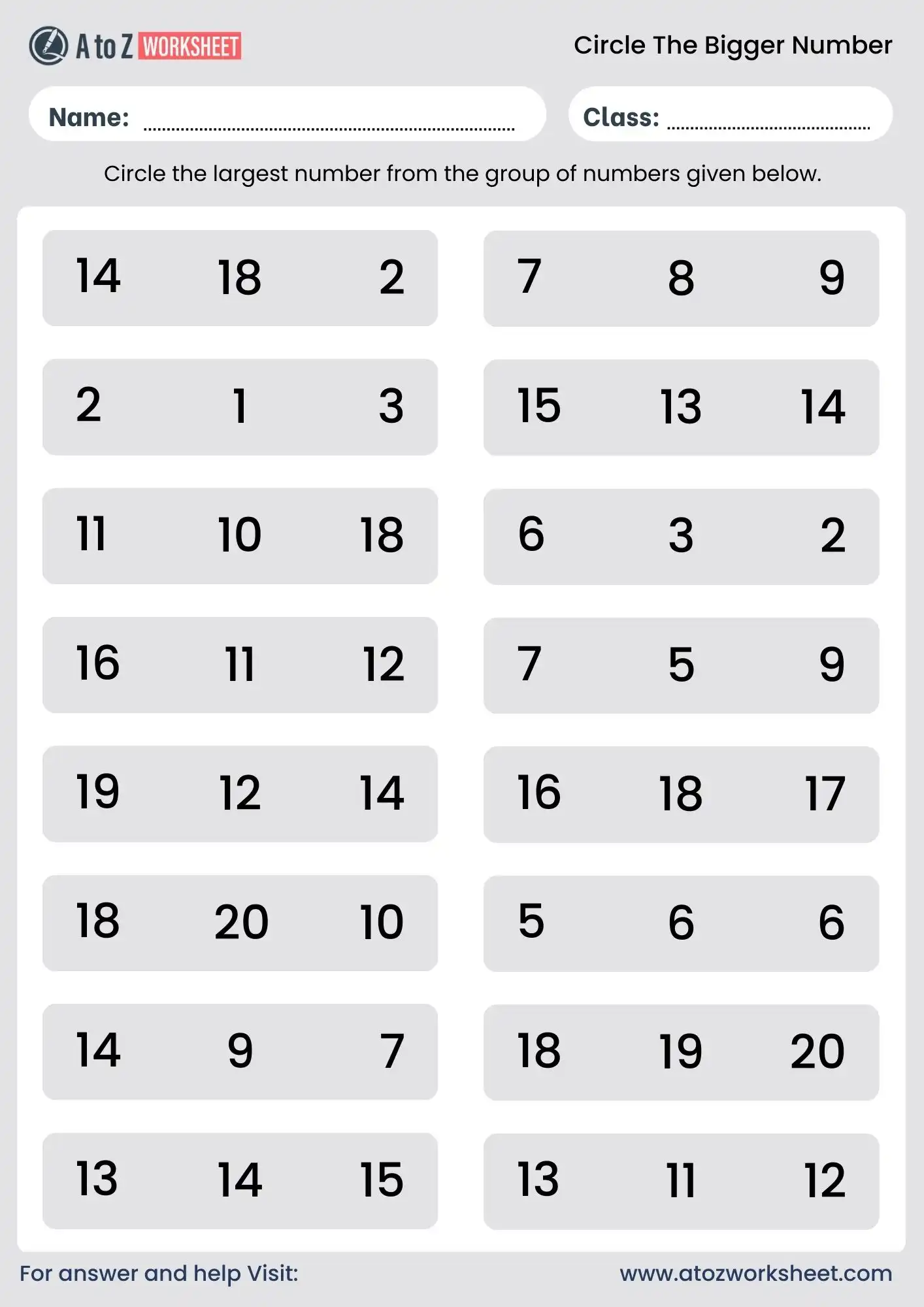 circle the bigger number worksheet class 3 free pdf