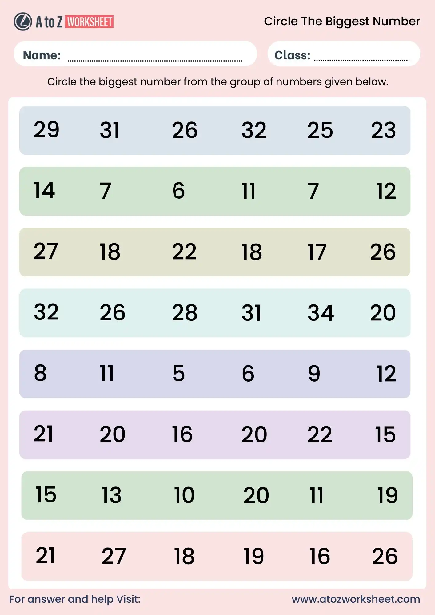 circle the biggest number worksheet pdf free download for class 2 and class 3