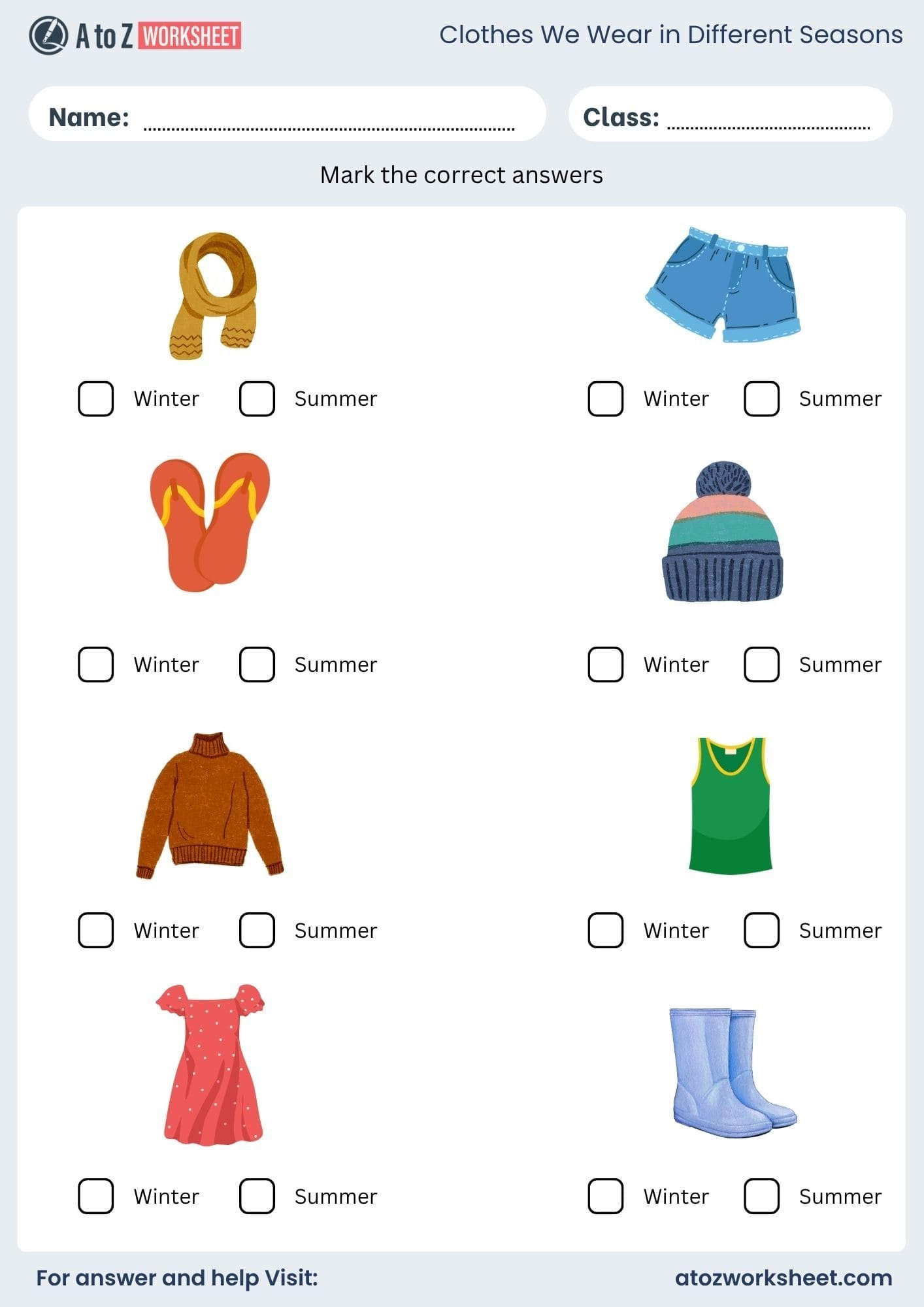 clothes we wear in different seasons worksheets with pdf
