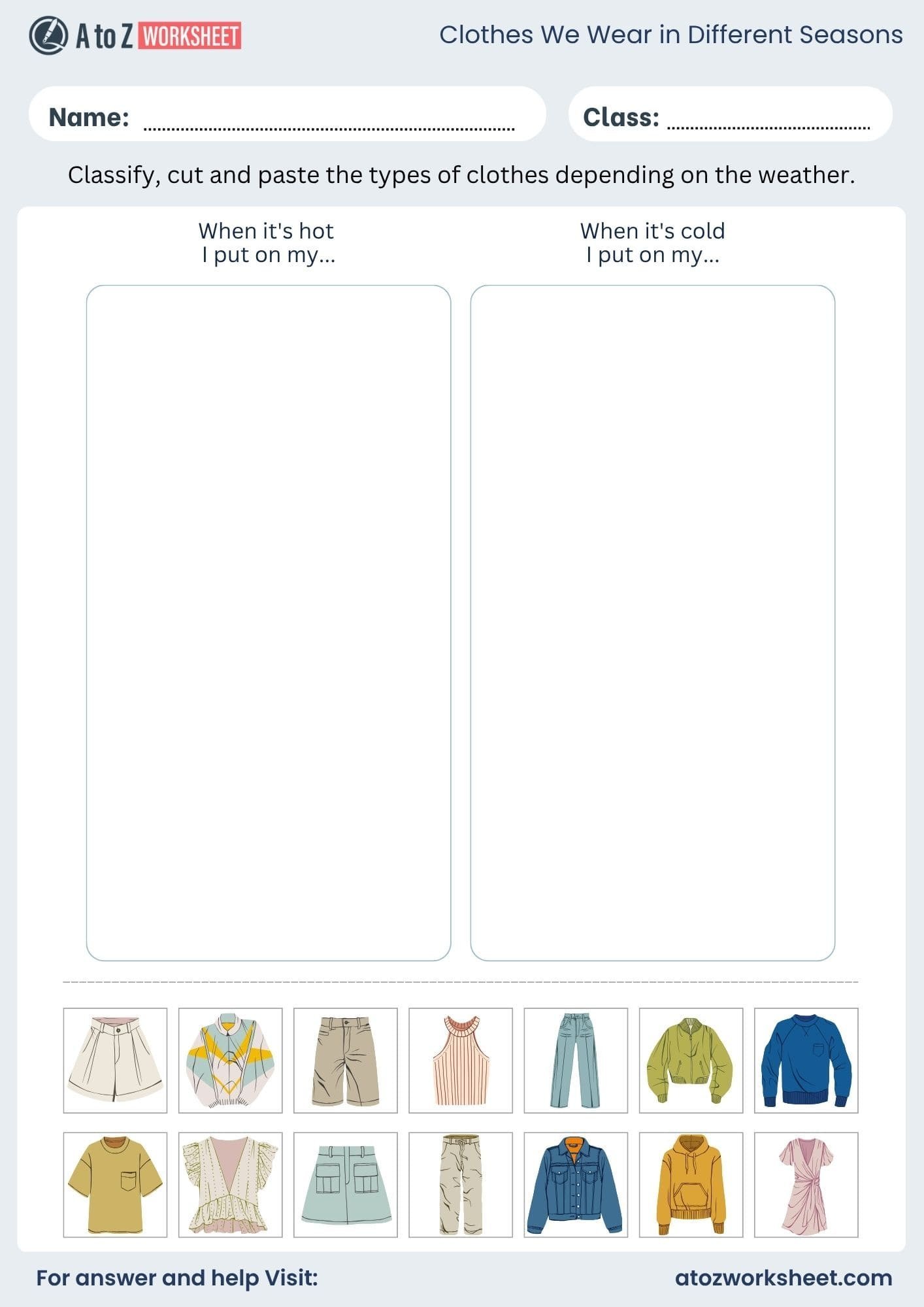 clothes we wear in different seasons worksheets with pdf