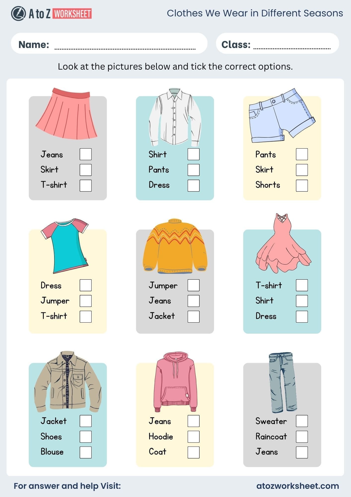 clothes we wear in different seasons worksheets with pdf