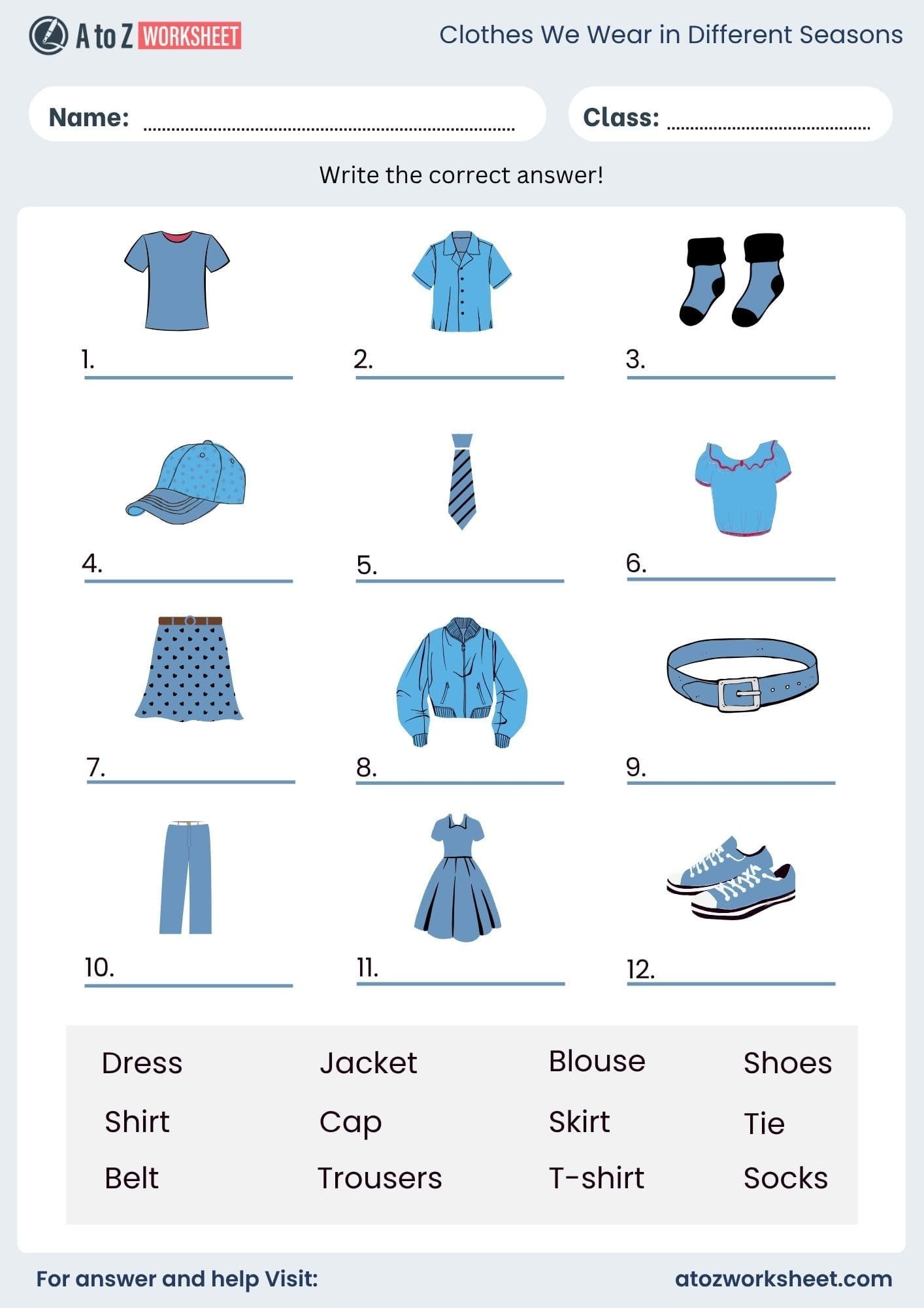 clothes we wear in different seasons worksheets with pdf