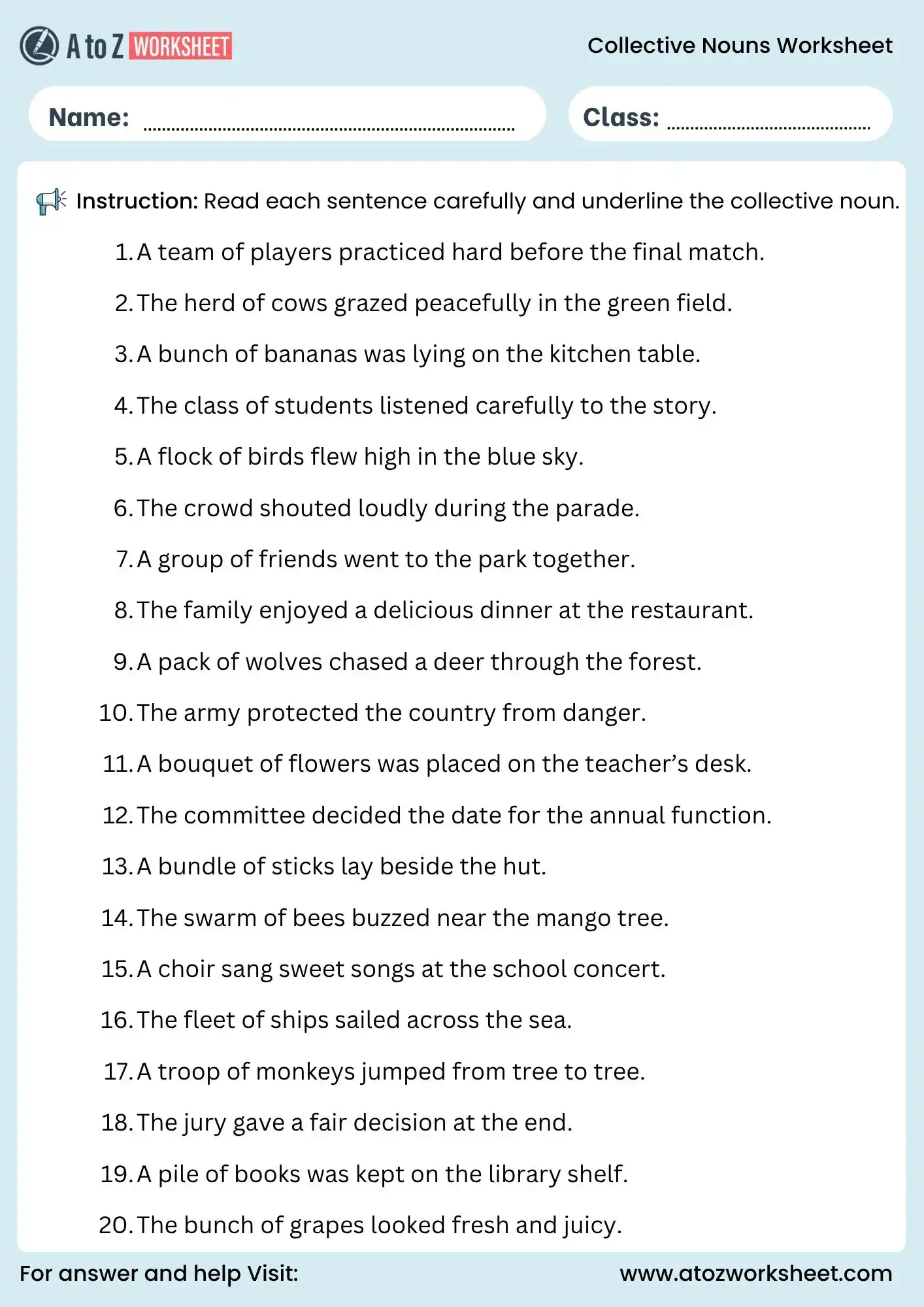 collective noun worksheet for class 3 and class 4 underline collective nouns