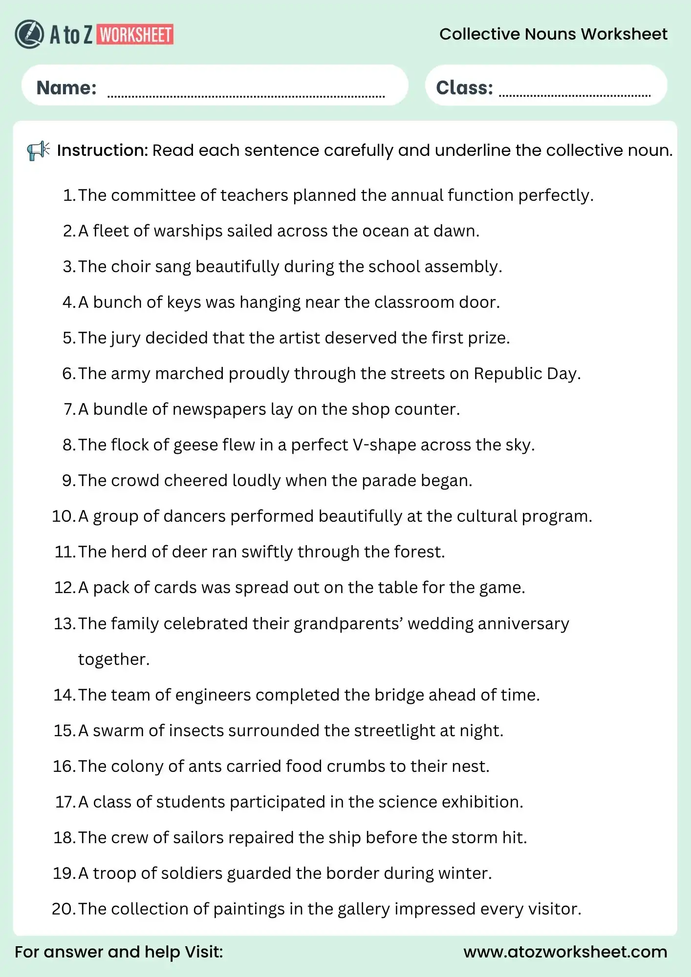 collective noun worksheets for class 5 underline collective nouns activity