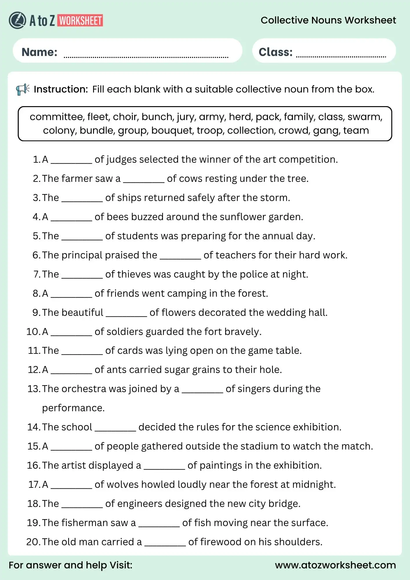 collective noun worksheets for class 5 fill suitable collective noun activity