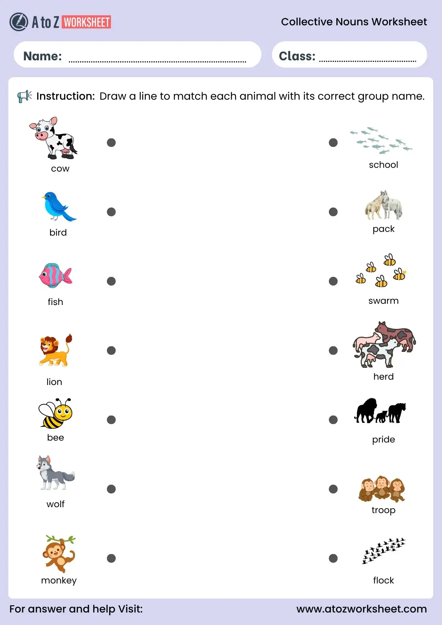 collective nouns worksheets for class 3 animal group name matching activity