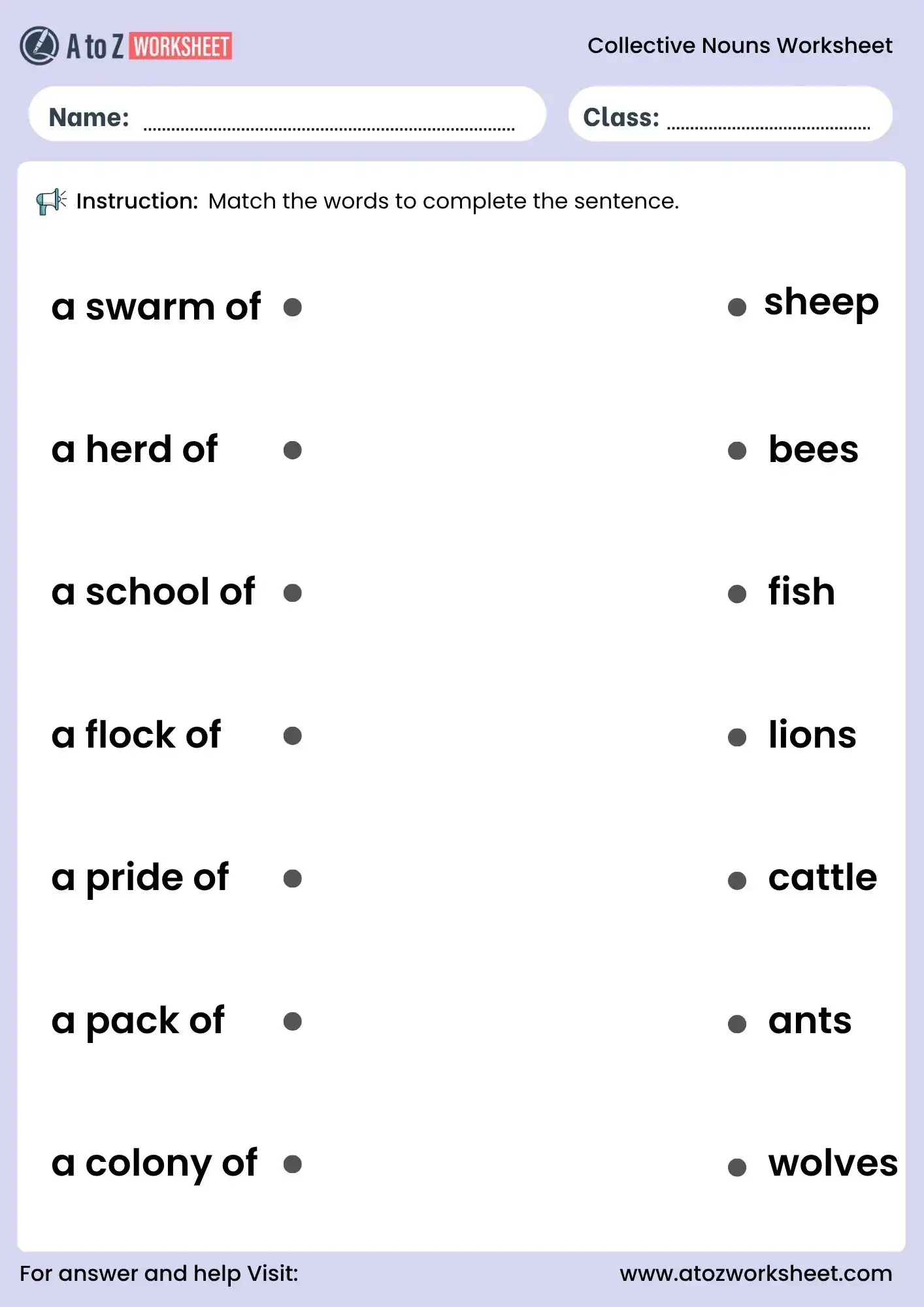 collective nouns worksheets for class 4 grammar matching activity