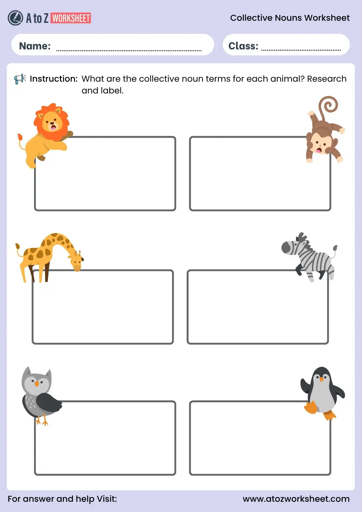 collective nouns worksheets for class 5 animal research and labeling