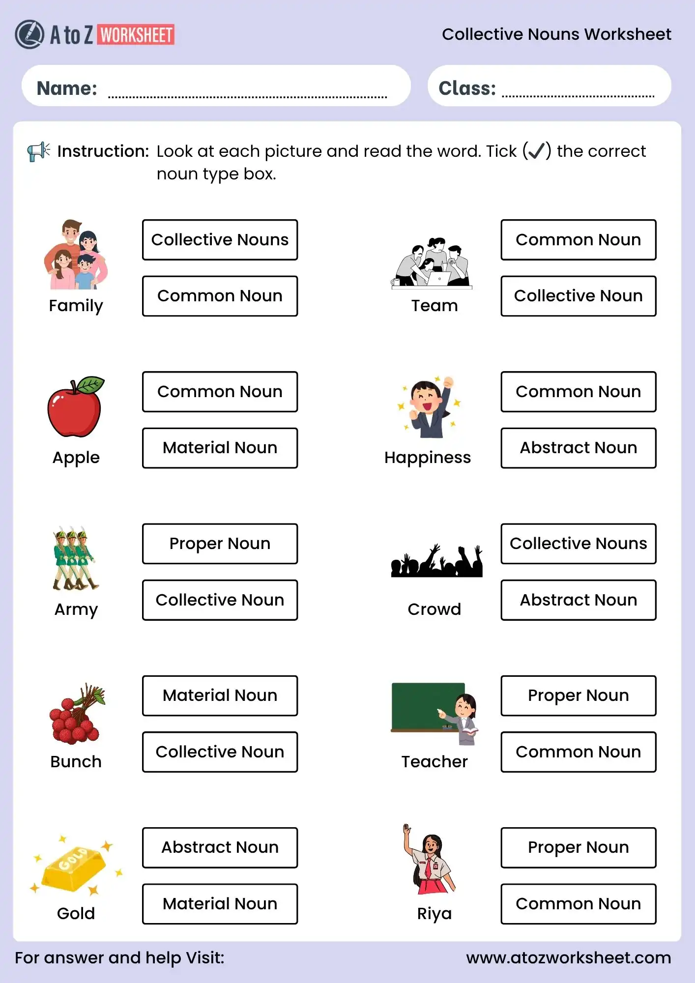 collective nouns worksheets noun identification and ticking activity