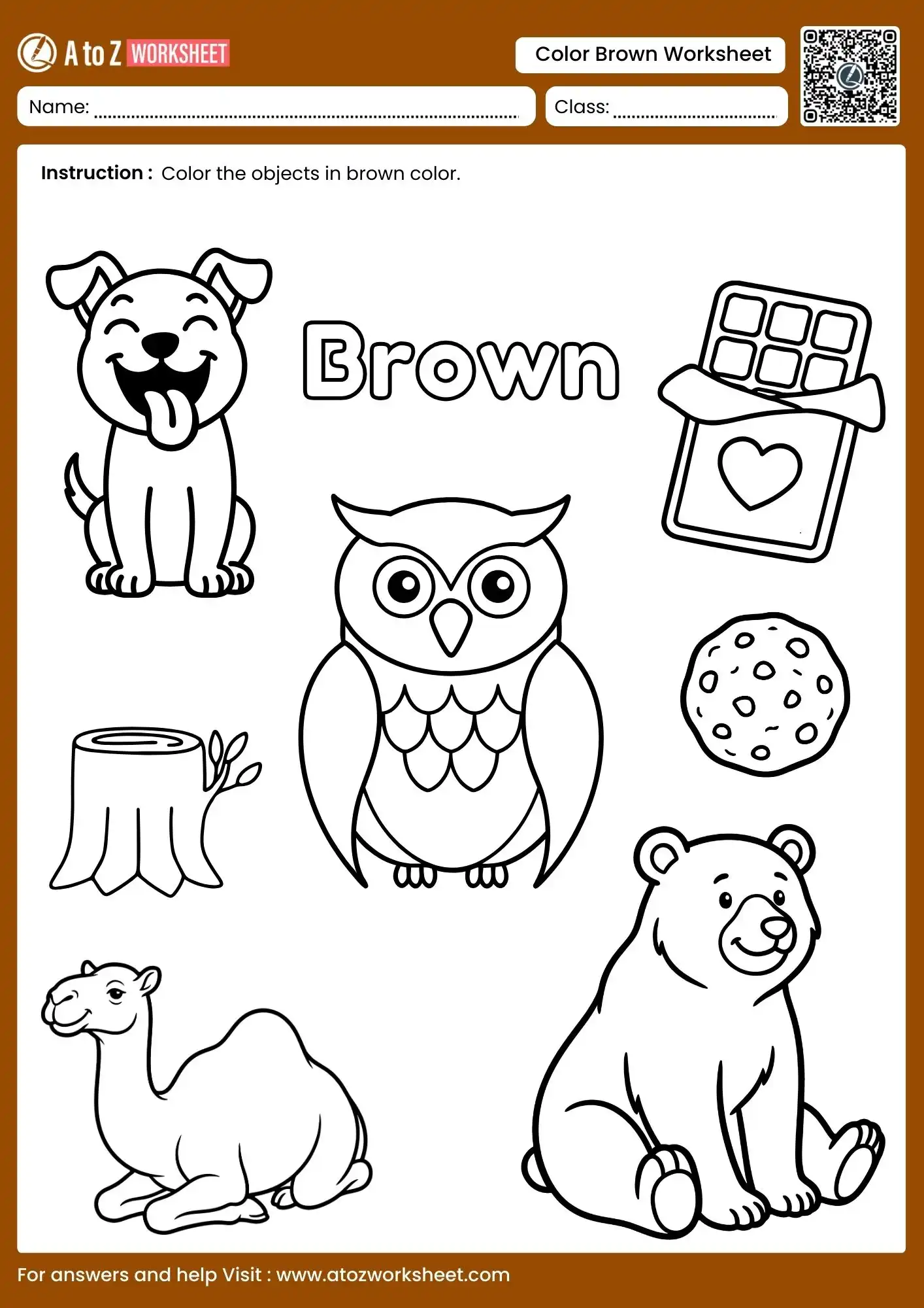 assorted brown objects coloring worksheet for kindergarten