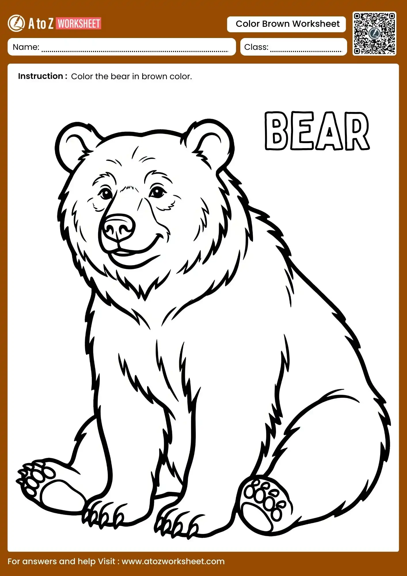 large bear coloring worksheet for preschool precision