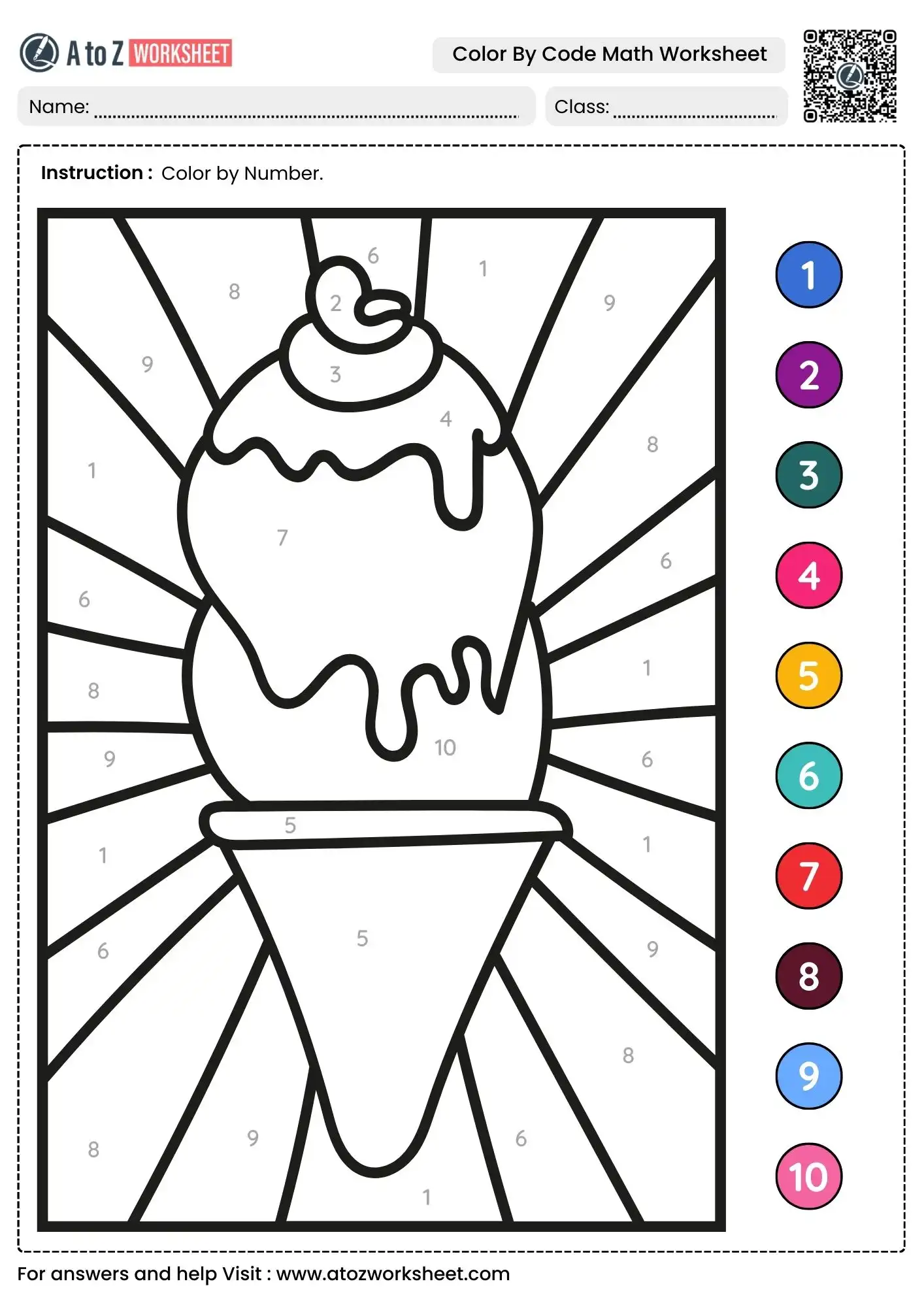 ice cream cone number matching color by code worksheets