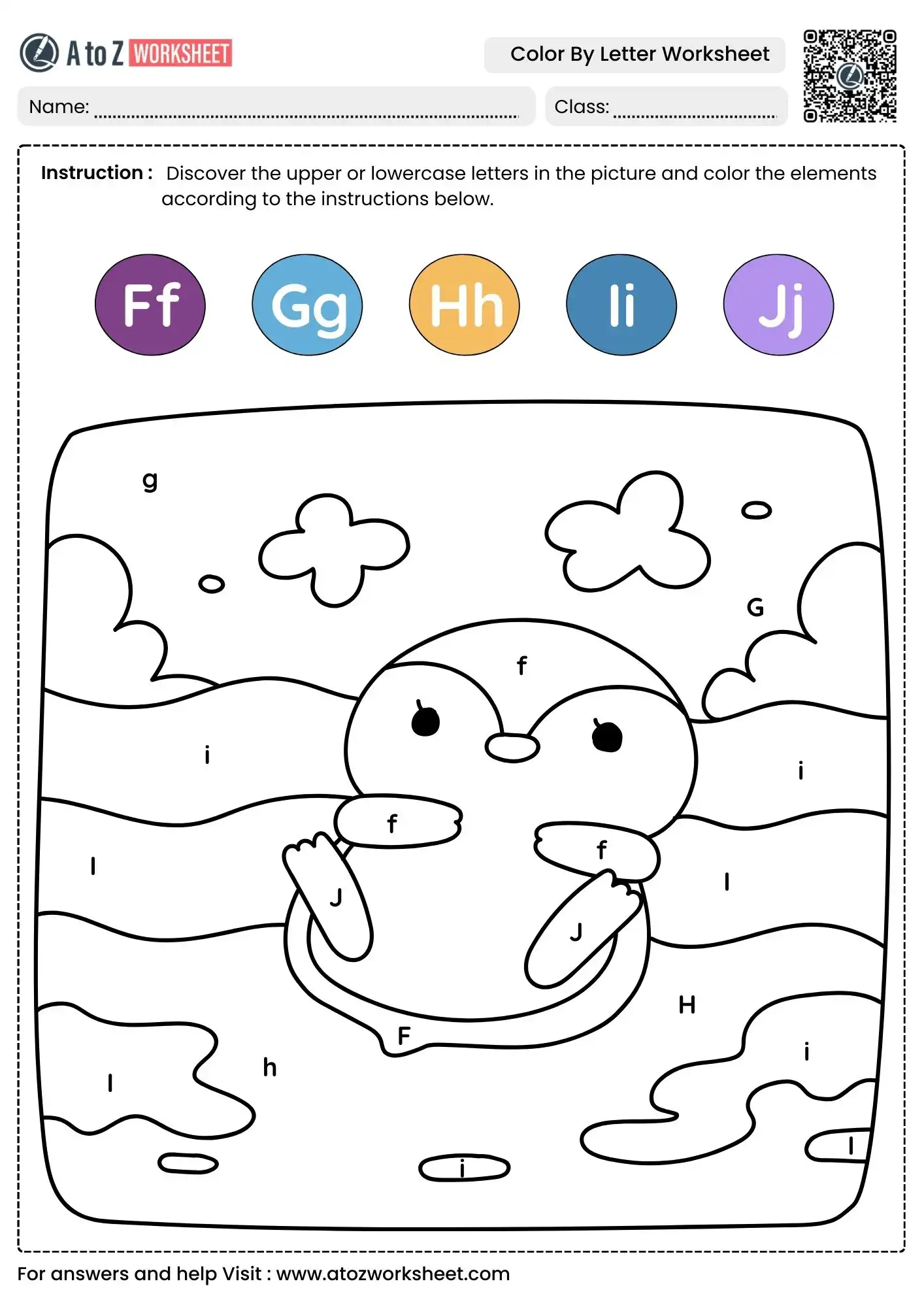 arctic penguin scene for color by letter worksheets