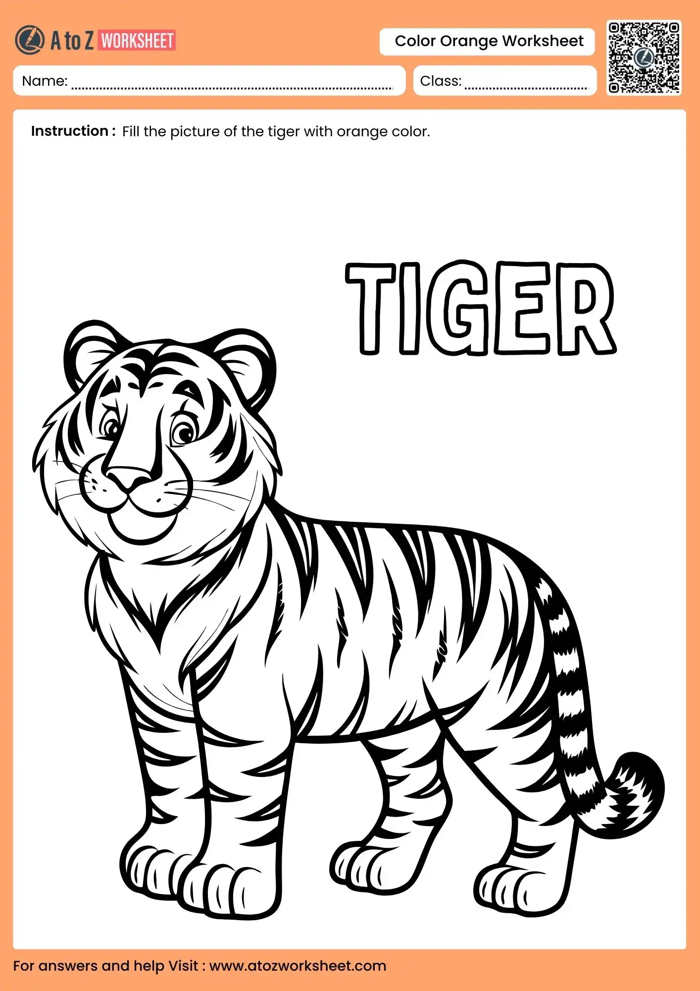 large tiger coloring worksheet for preschool precision