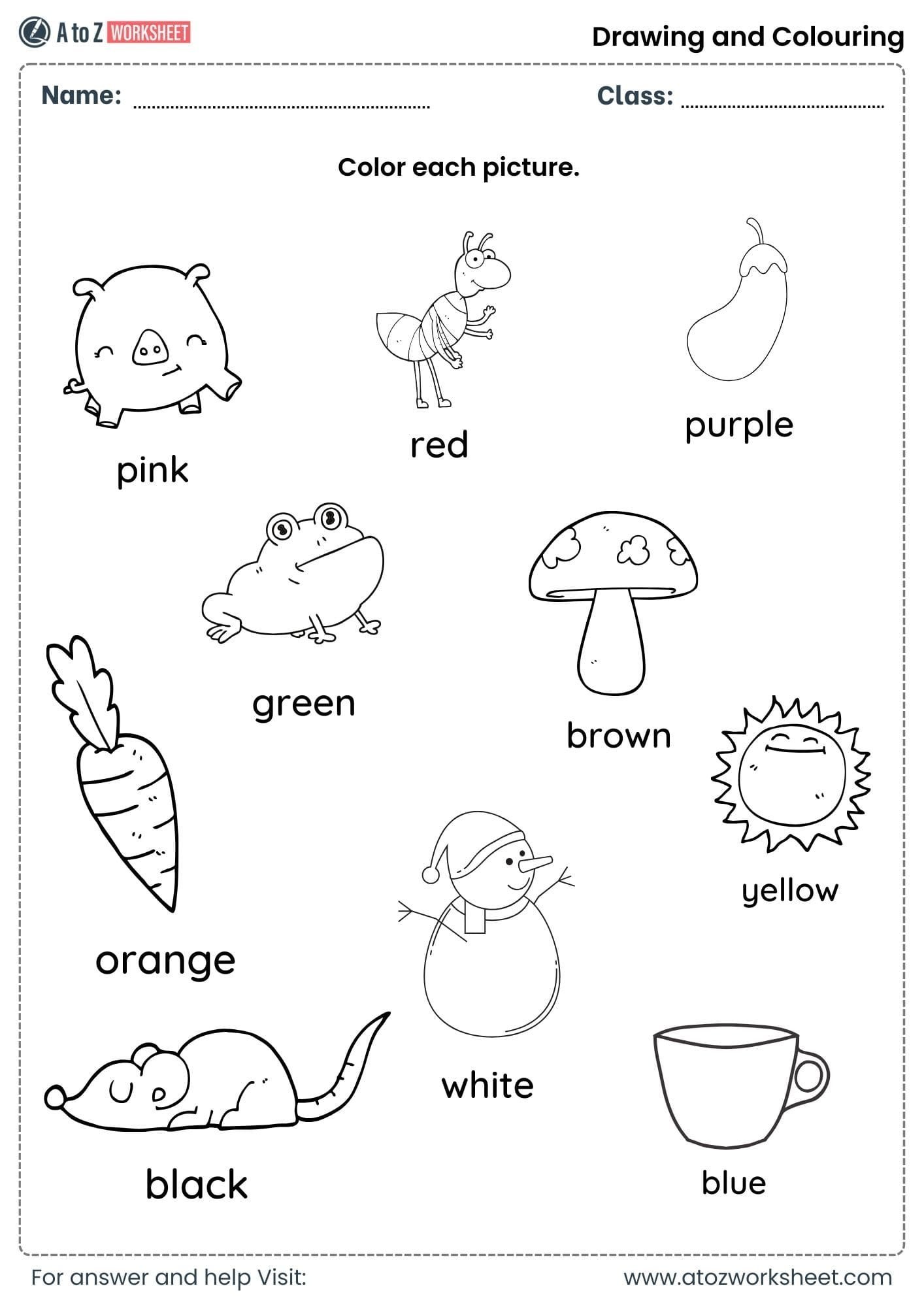 color objects drawing and colouring worksheets nursery lkg