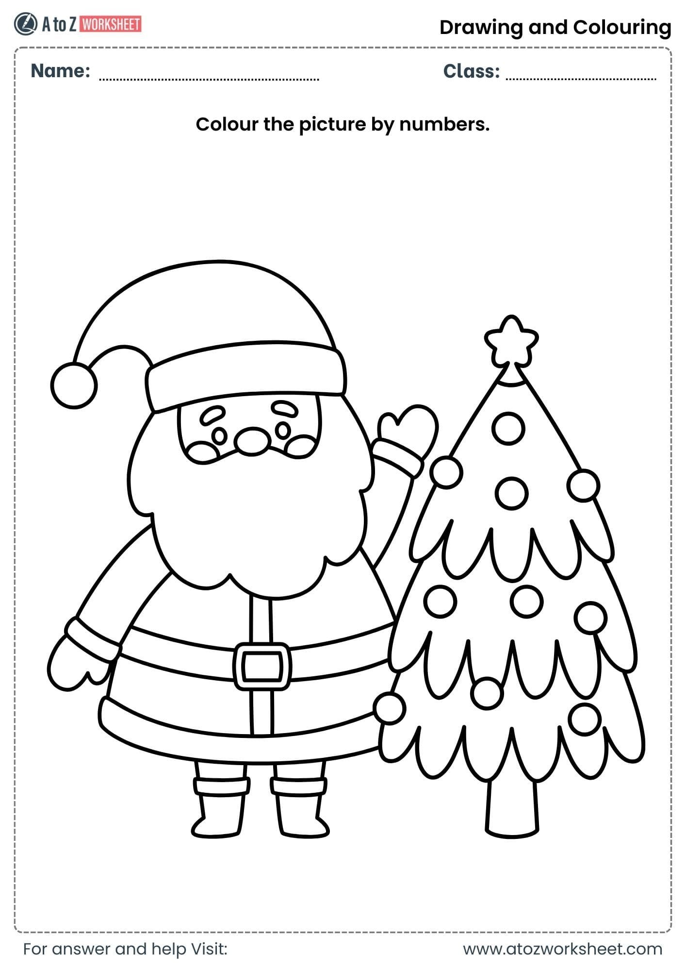color santa drawing and colouring worksheets class 3