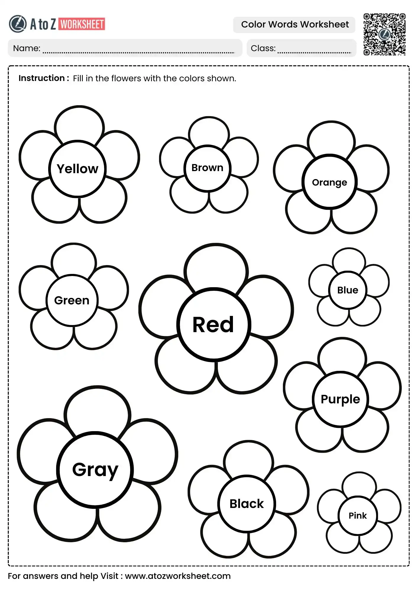 flower themed coloring task in color words worksheets