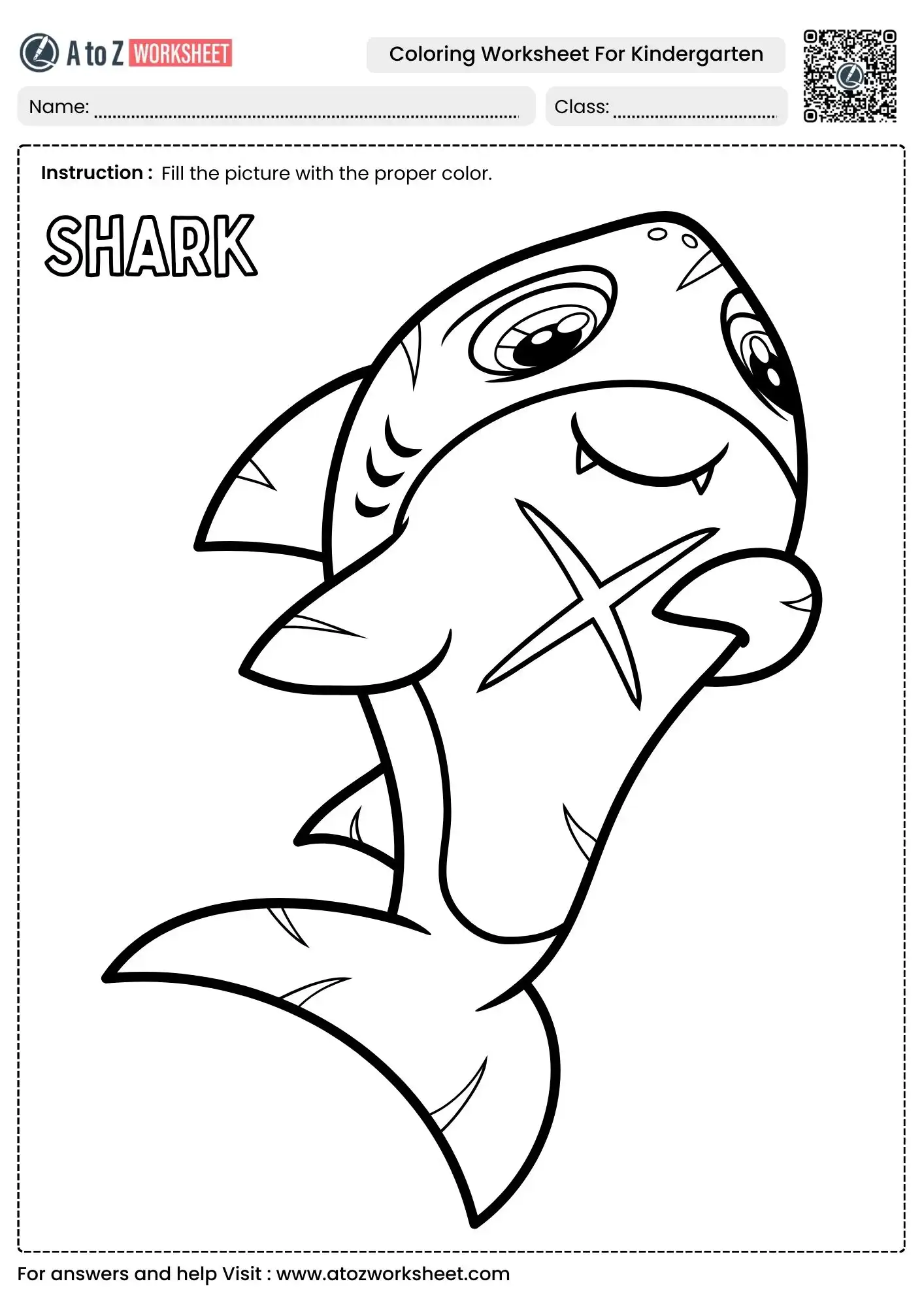 friendly shark coloring worksheet for kindergarten
