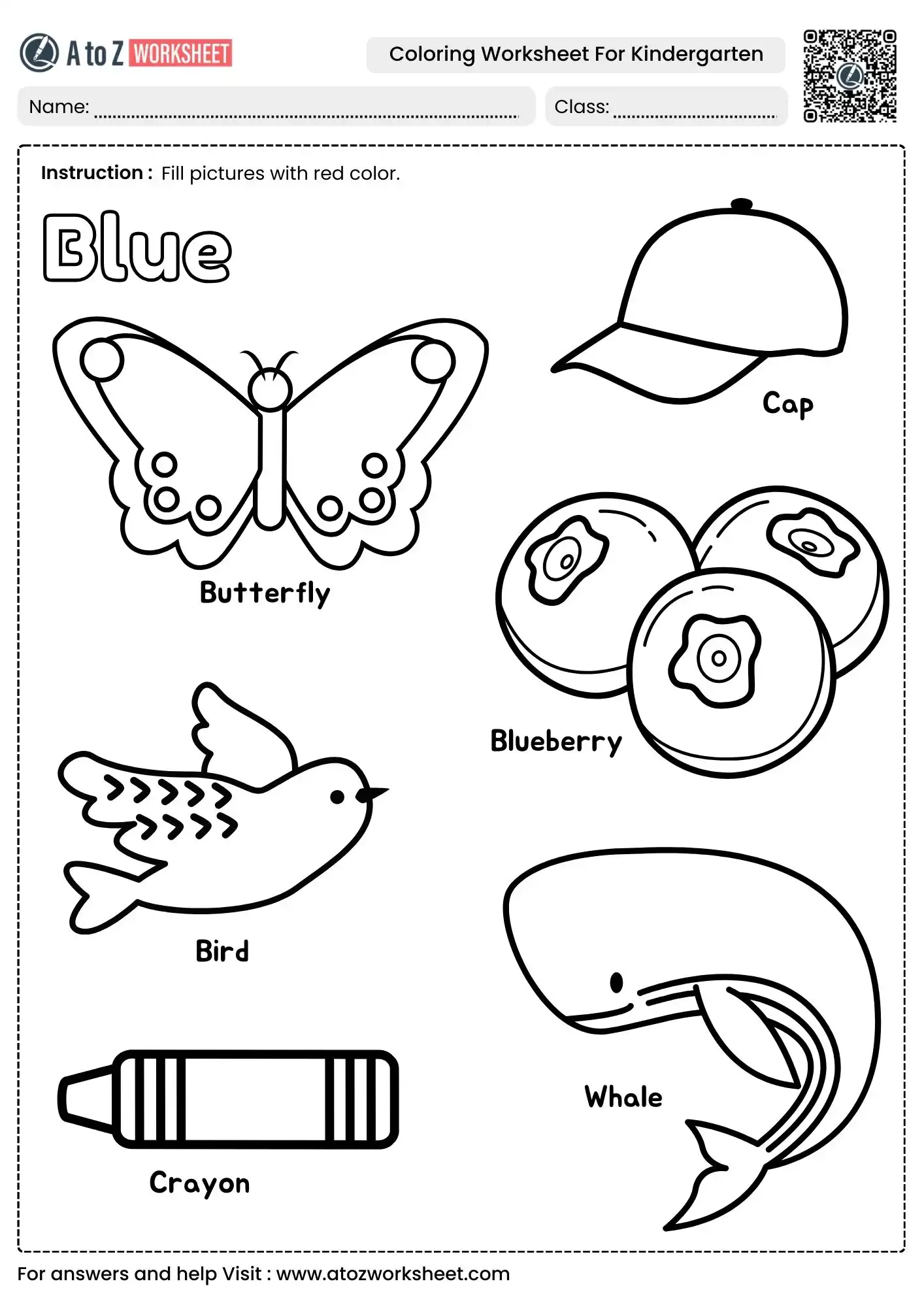blue color identification coloring worksheet for kindergarten