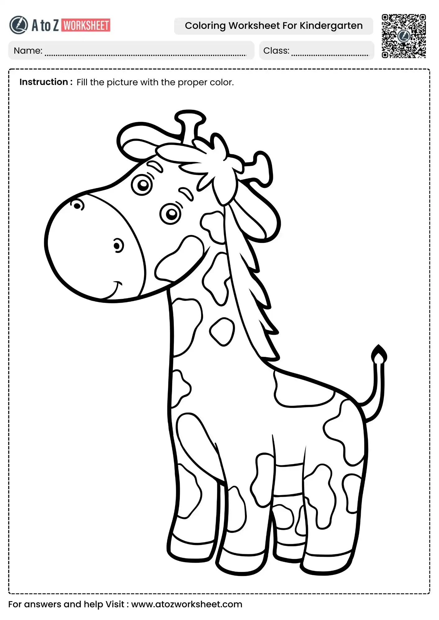 tall giraffe coloring worksheet for kindergarten