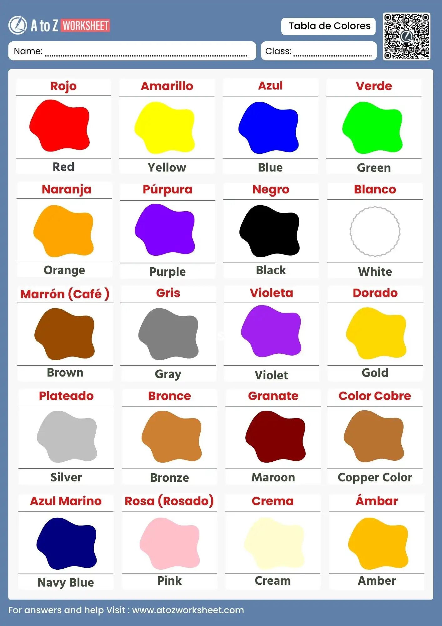 comprehensive tabla de colores in spanish worksheets
