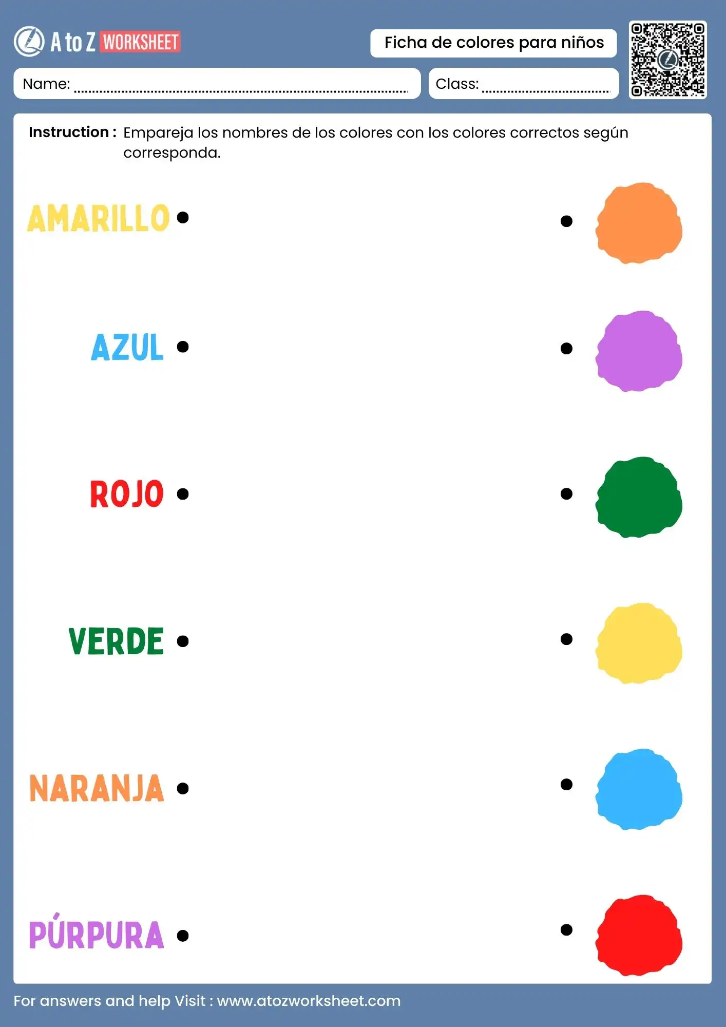 word to splash matching in colors in spanish worksheets